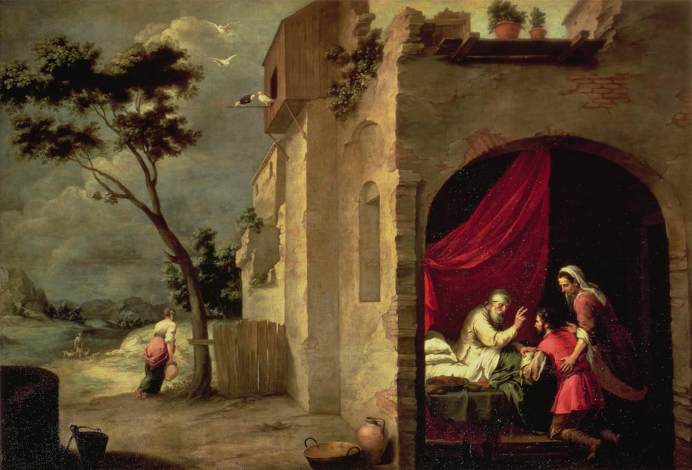 ARTXLXXBN Famous Painting Canvas Artwork Graffiti Print Isaac Blessing Jacob by Bartolomé Esteban Murillo Portrait Canvas Image for Home Decor 60x90cm
