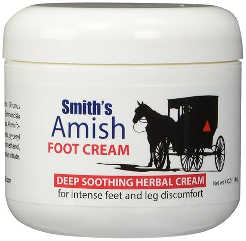 SMITH'S AMISH Crema para pies (4 onzas) Crema herbaria calmante profunda para molestias intensas de pies y piernas, incluyendo sensación de ardor
