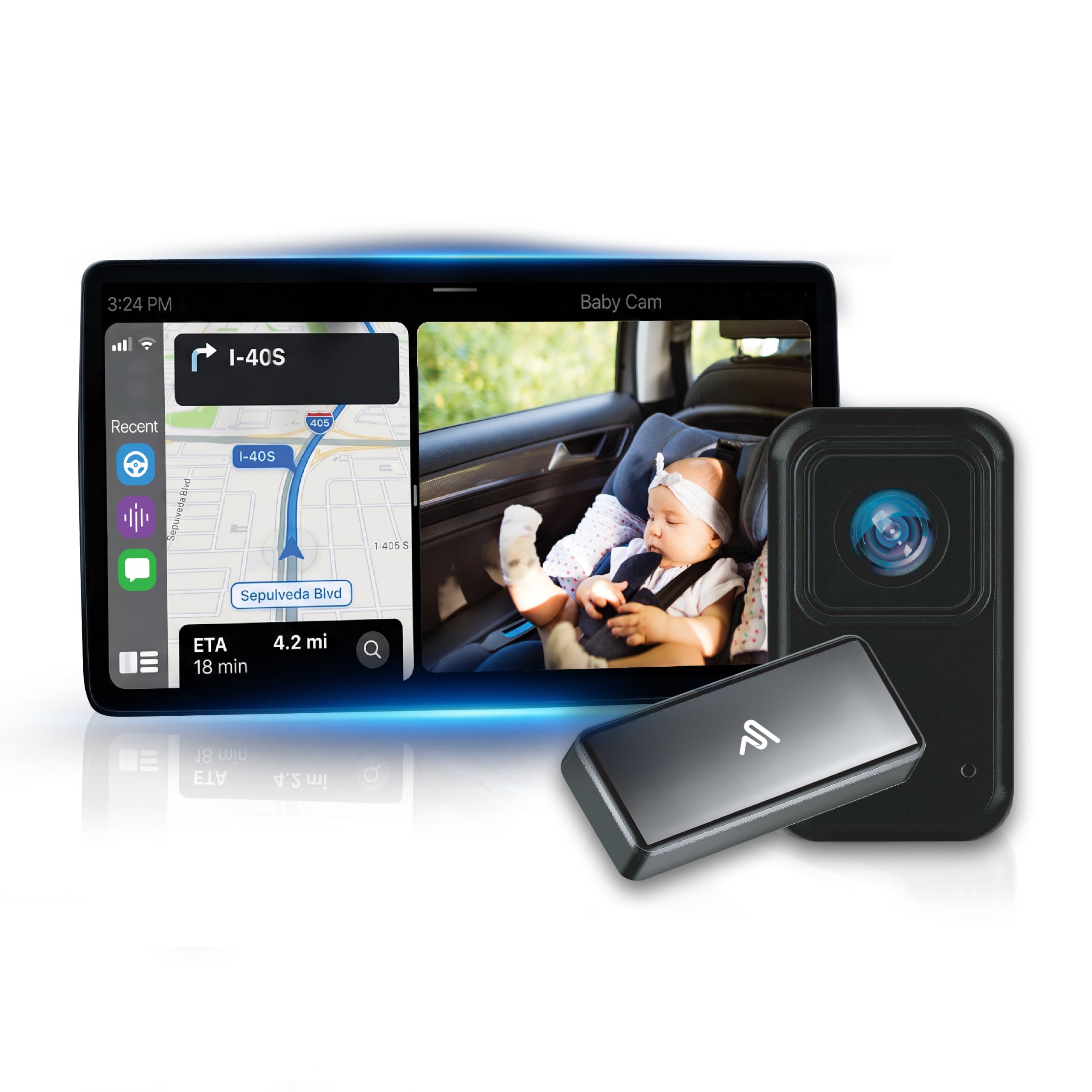 AutoSky Baby Car Camera for Apple CarPlay & Android Auto – Wireless Adapter + 1080P Rear…