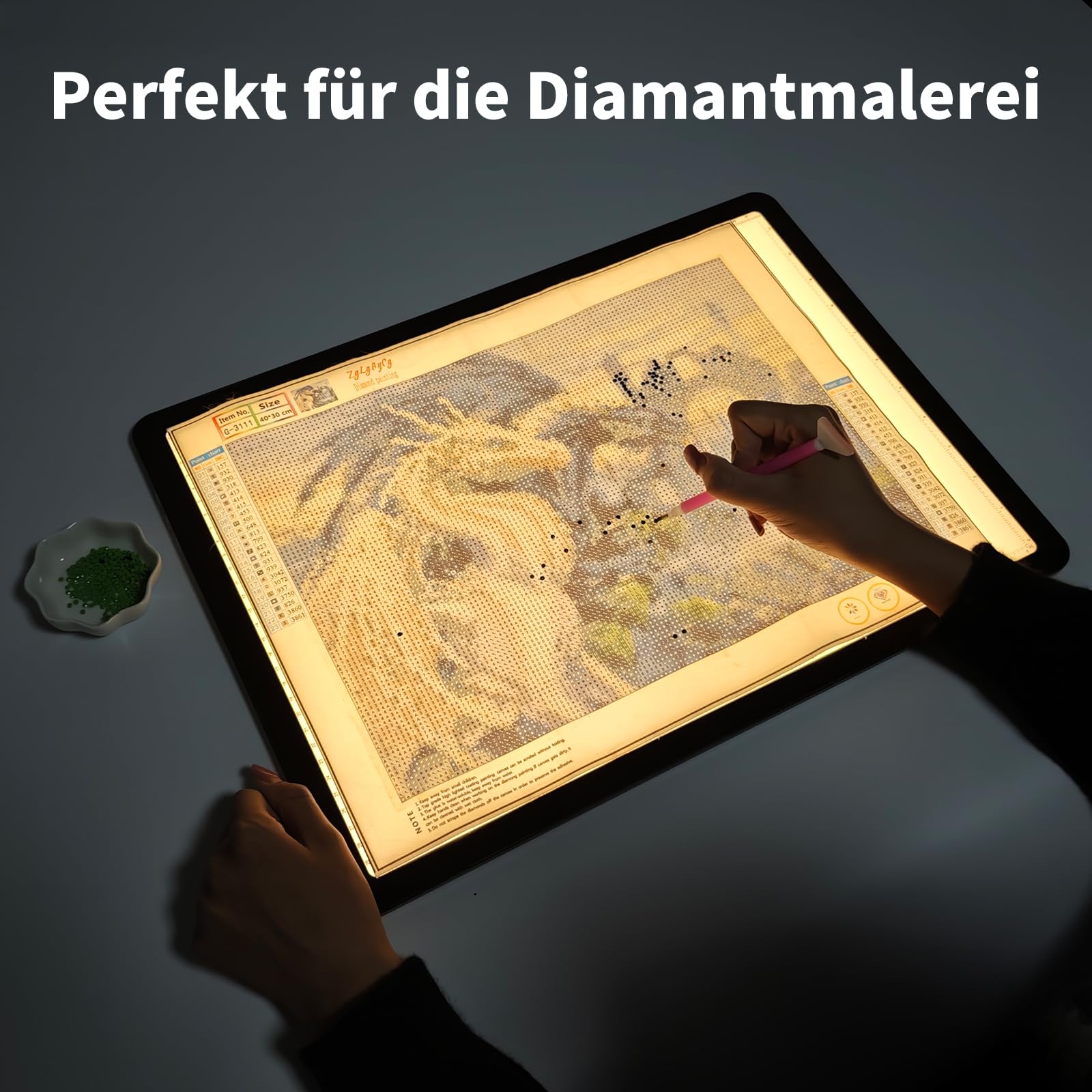 TOHETO A3 Leuchttisch für Diamantmalerei, Wiederaufladbares Ultraheller Leuchtkasten zum Zeichnen, Aufladbar LED Licht Pad zum Nachzeichnen, Kabelloses Lichtplatte Lichttafel zum Skizzieren (Schwarz)