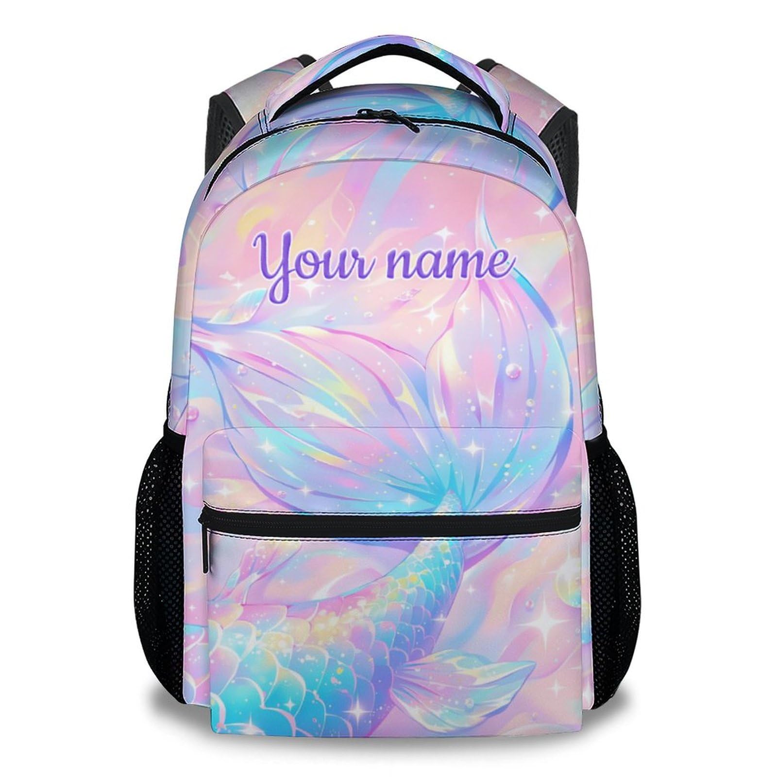 Custom School Backpack for Girls - 17 Inch Pink Mermaid Backpacks for Middle School - Cute Lightweight Durable Bookbag for Kids
