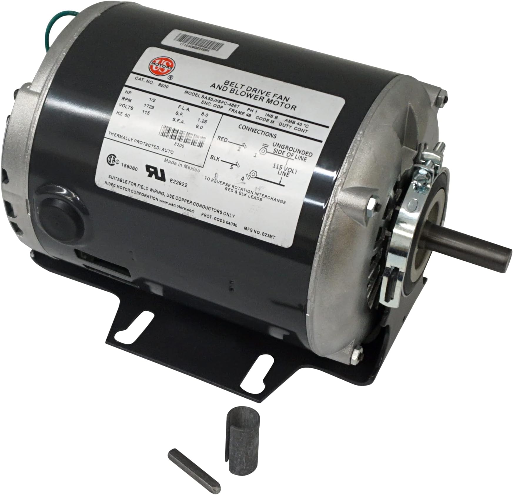 US Motors Belted Fan & Blower, 1/2 HP, 1-Phase, 1725 RPM Motor