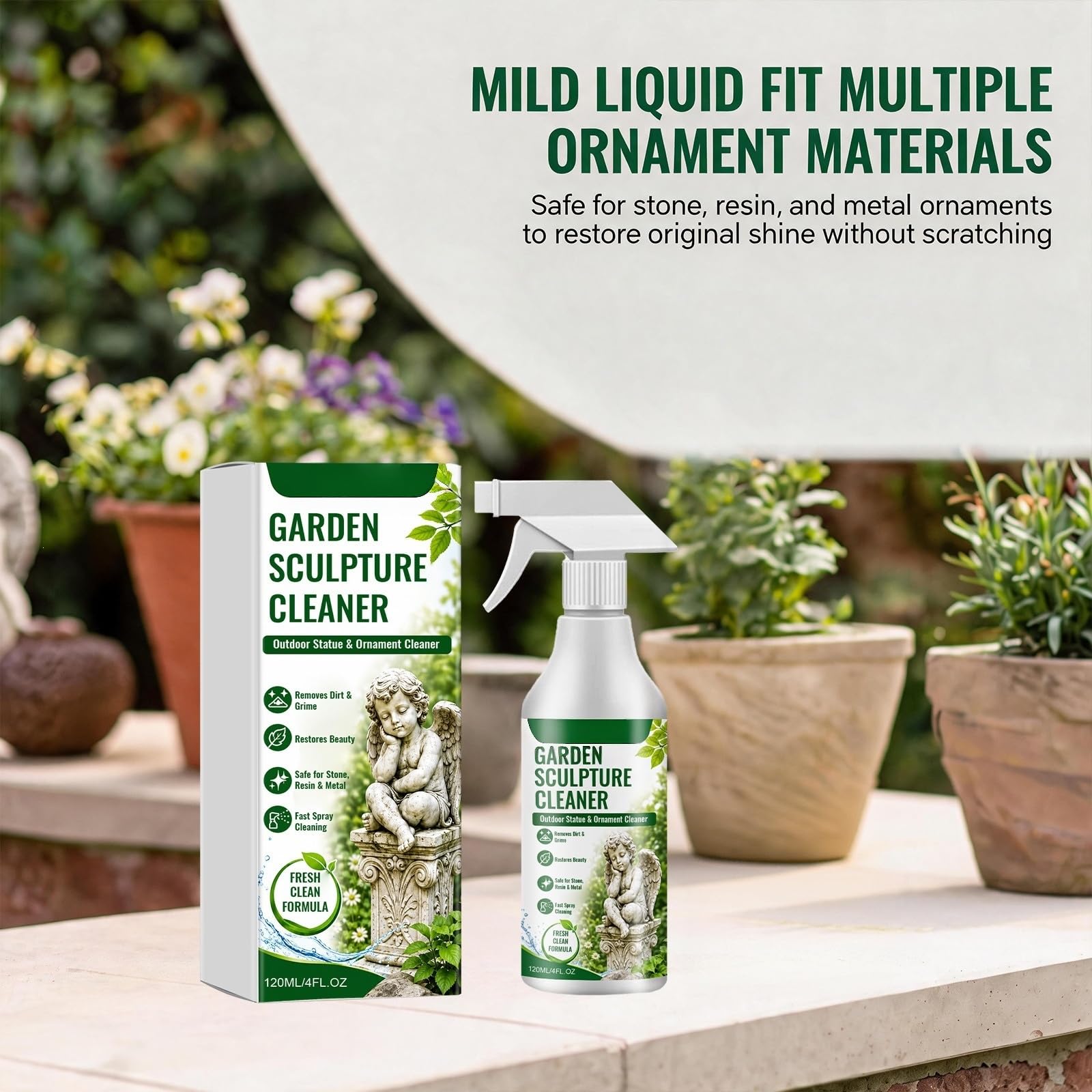 Giardino Scultura Detergente Spray, Statua Pulizia Nebbia, Decorazione Esterna Pulizia Soluzione, Cura della Pietra per le Statue, Multi-superficie Lavaggio Esterno per Patio Ponte (6pcs)
