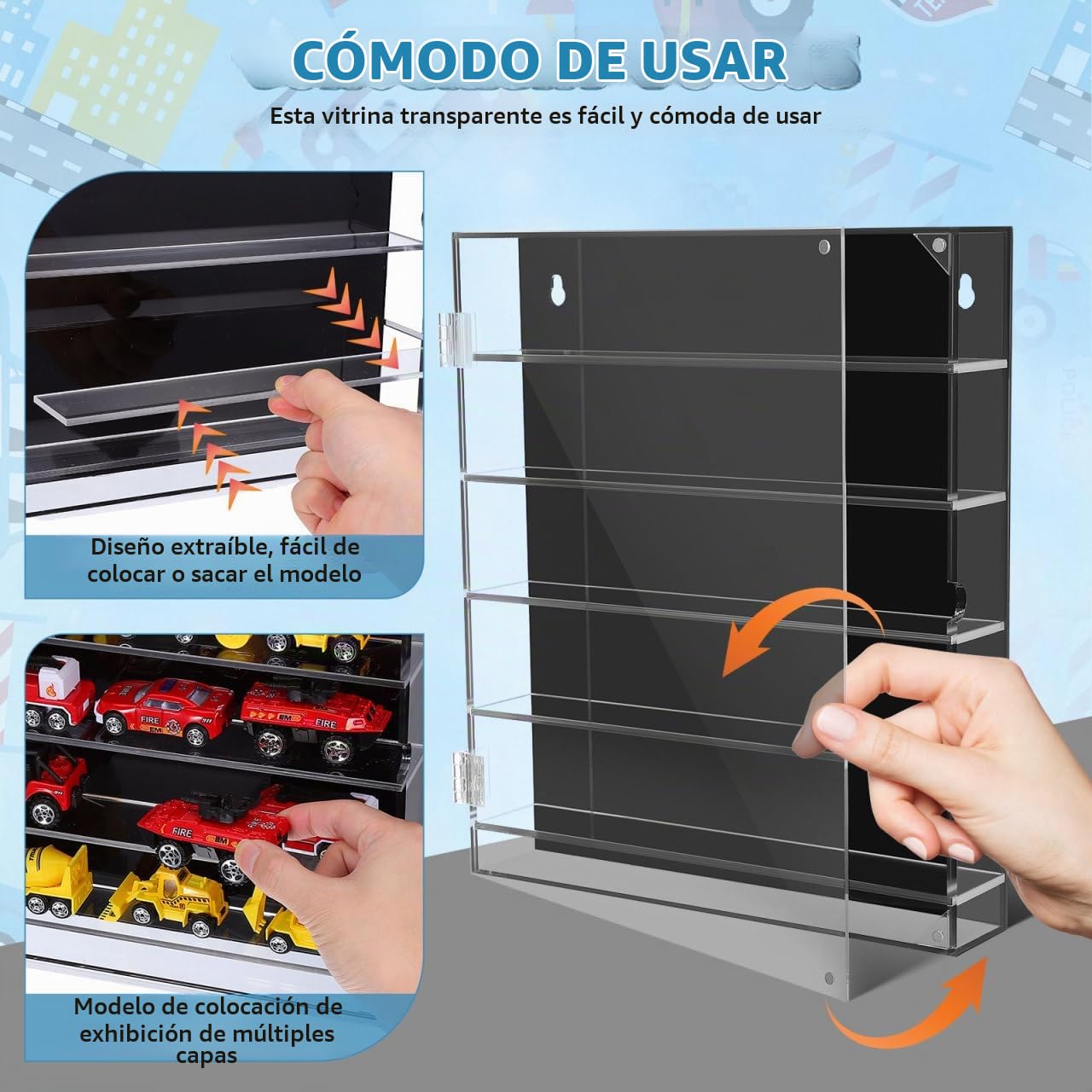 Mikikit Vitrina Acrílica para Coches De Juguete Expositor De Modelos De Coches Caja De Almacenamiento Transparente Multicapa para Pared O Mesa 11.81X10.23X1.96in