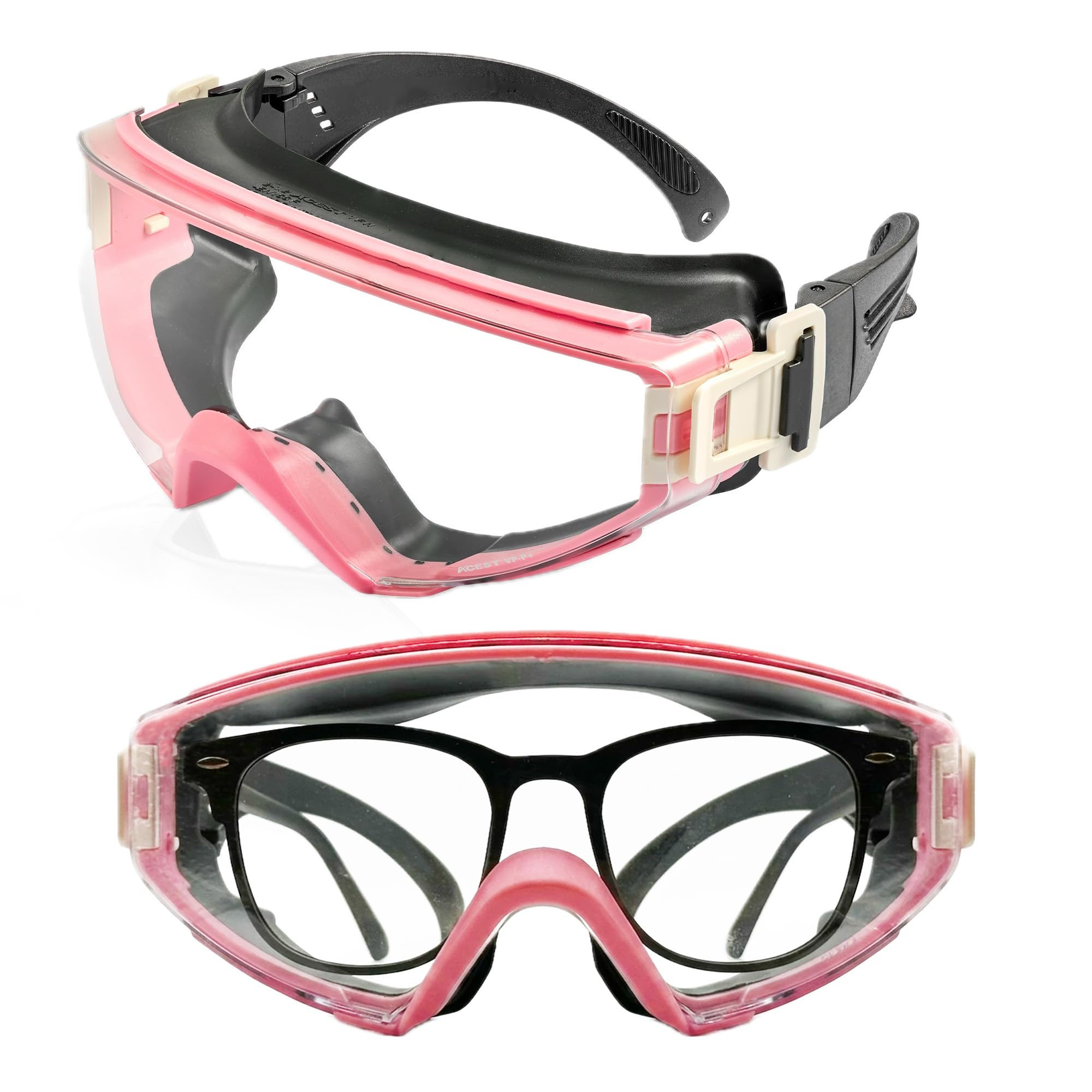 Koziface S60Z Lunettes de sécurité pour homme et femme avec sangle élastique réglable 2 façons de porter la protection certifiée Noir Rose Résistance aux chocs de laboratoire Anti-buée, poussière et