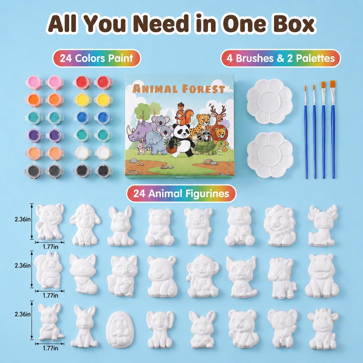 Nomumv Kit de pintura de cerámica de bosque de animales, juego de arte y manualidades para niños y adultos, figuras de animales de bisque listas para pintar con pinturas, pinceles y paletas