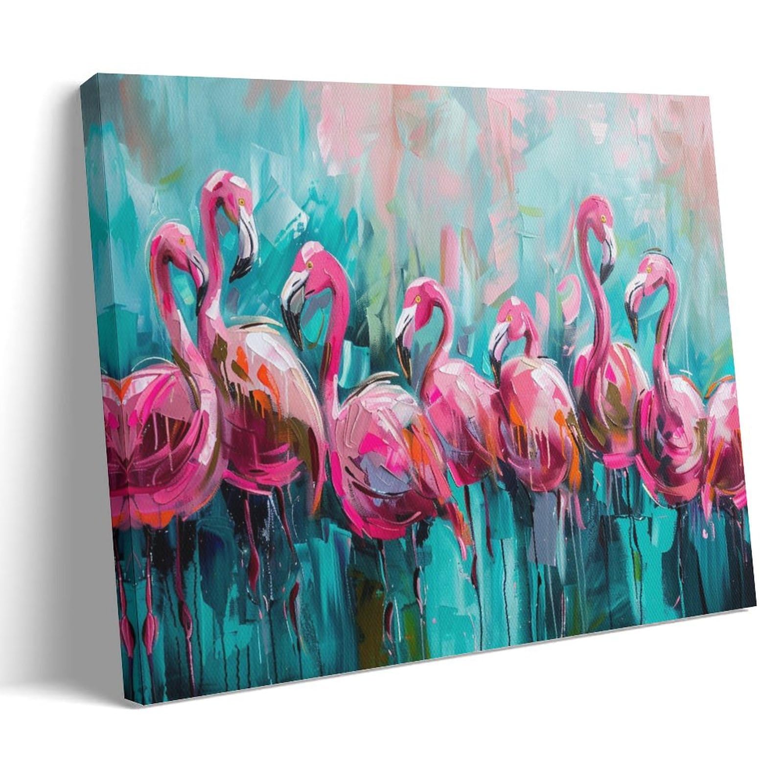 FYFMUSHE Gorgeous Flamingo Wall Art for Living Room Abstract Colorful Pink Birds Paintings on Canvas Wall Art Poster for Home Decorations Artwork Wall Decor 08x12inch(20x30cm)