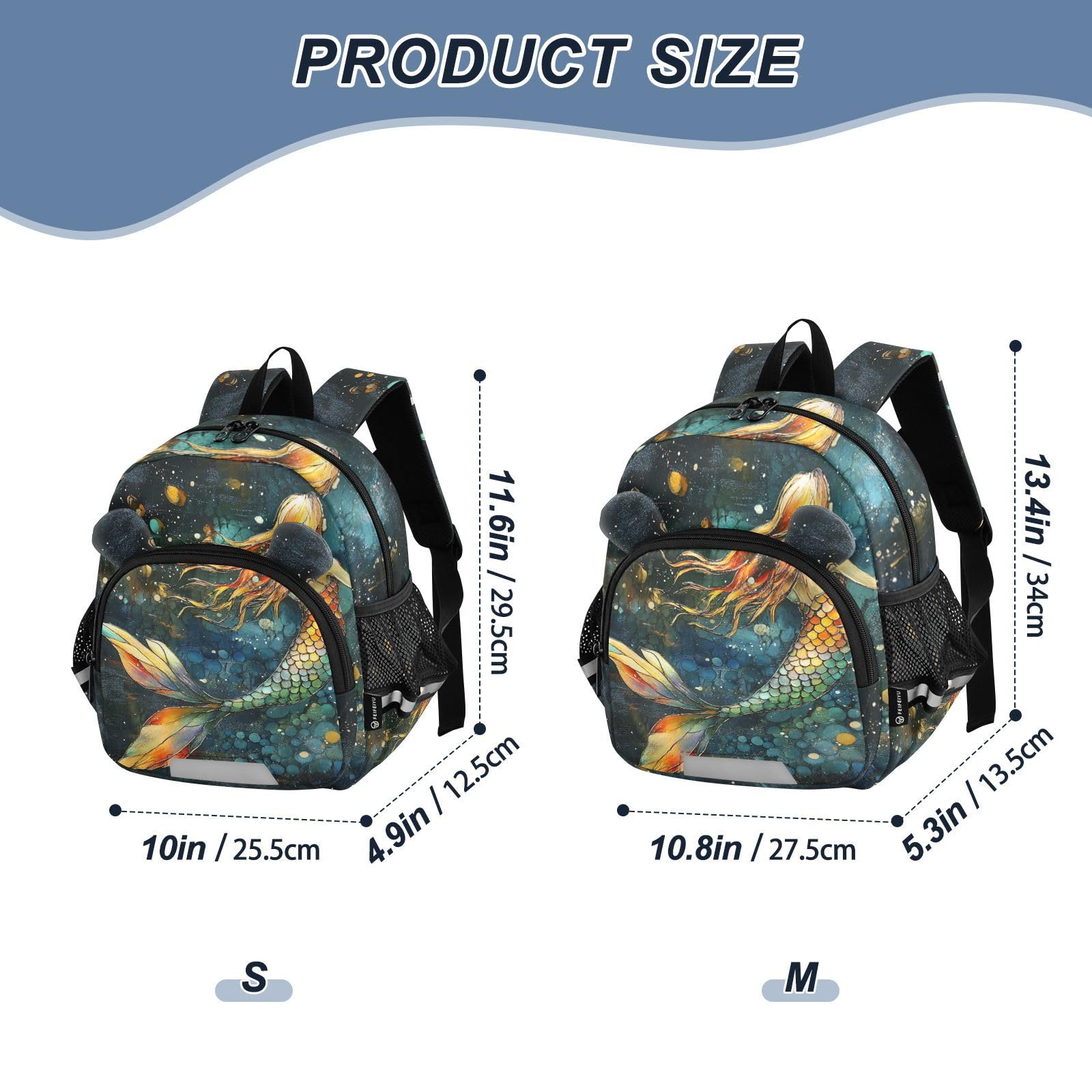 Fantasy Mermaid Teal Toddler Harness Backpack for Boys Girls 3-6 Years Kids Backpack with Anti Lost Safety Leash Baby Protection Backpack for Travel Preschool Walking