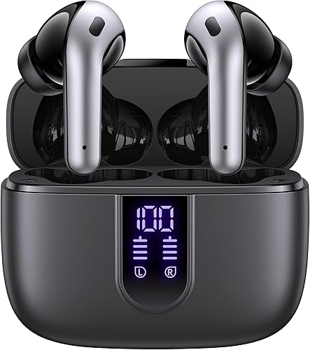 TAGRY Bluetooth Headphones True Wireless Earbuds 60H Playback LED Power Display Earphones with Wireless Charging Case IPX5 Waterproof in-Ear Ear buds with Mic for TV Smart Phone Laptop Computer Sports