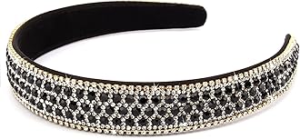 Wecoe Black Headband Rhinestone Headband Women Fashion Crystal Bling Diamond Head Band Glitter Sparkly Hairband Hair Accessories Holiday Halloween Christmas Gifts For Women Ladies (Silver & Black)