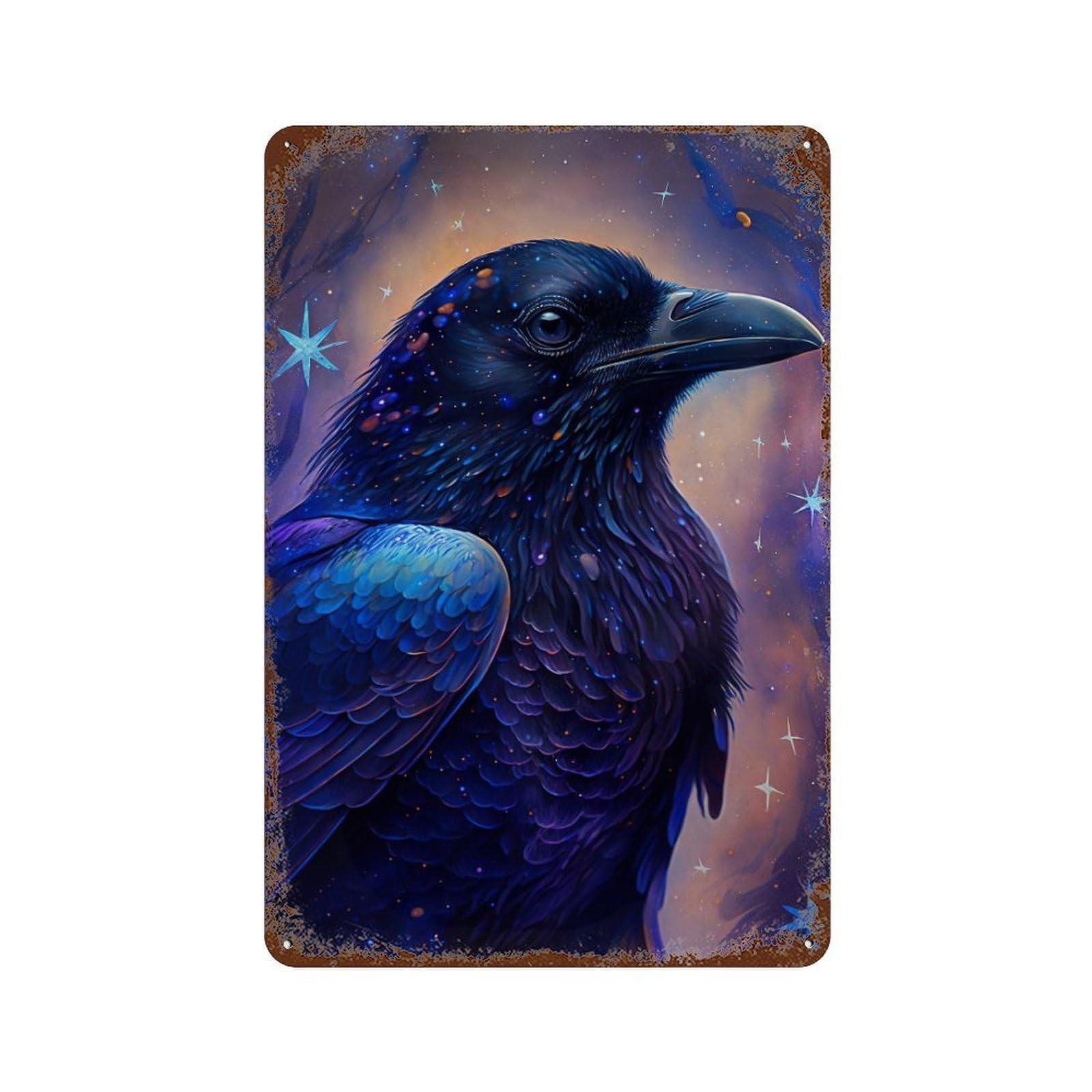 Cosmic Raven Artwork Decorative Tin Sign 11.8"x7.9", Farmhouse Wall Decor for Garage, Bar And Workshop Decor