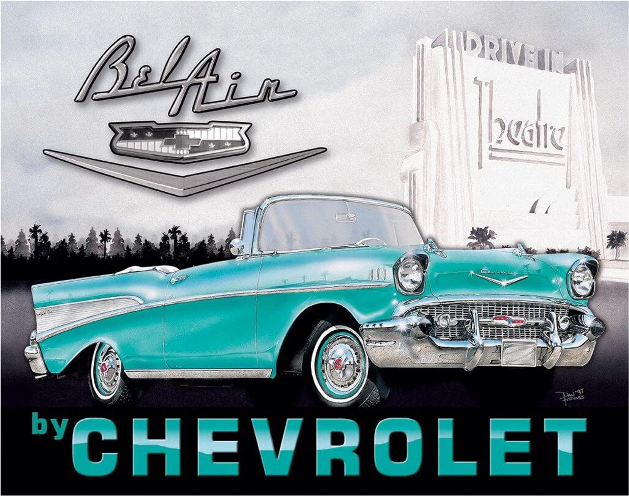 Desperate Enterprises 1957 Chevrolet Bel Air Tin Sign - Nostalgic Vintage Metal Wall Decor - Made in USA