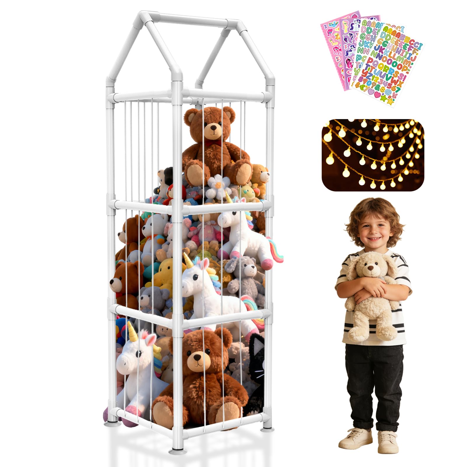 YACONA Stuffed Animal Storage with Suction Cups, Upgraded ABS Stuffed Animal Holder, Toy Storage Organizer with Elastic Bands, Plush Toy Organizer for