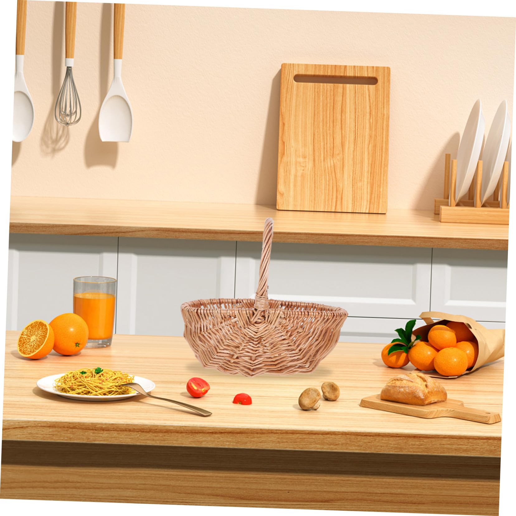 Cesta De Mimbre Tejida a Mano para Picnic y Recolección Cesta Pequeña Ovalada De Sauce Natural De 27 Cm con Asa Portátil para Huevos Frutas y Verduras Al Aire Libre