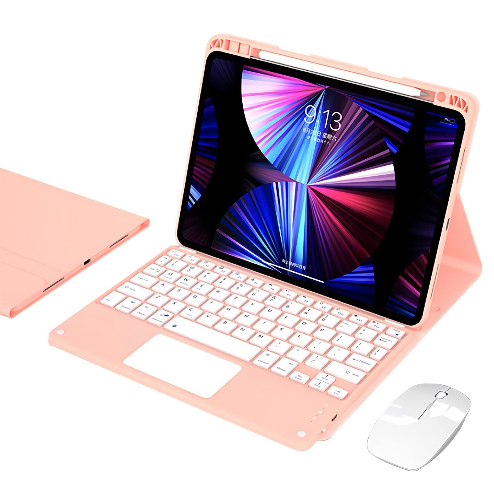 Etui na klawiaturę do iPada 10th Generation 10.9 cal 2022[Polski Layout] [Gładzik Multi-Touch] [Wbudowany uchwyt ołówka] Magnetyczna odłączana klawiatura bezprzewodowa,Pink