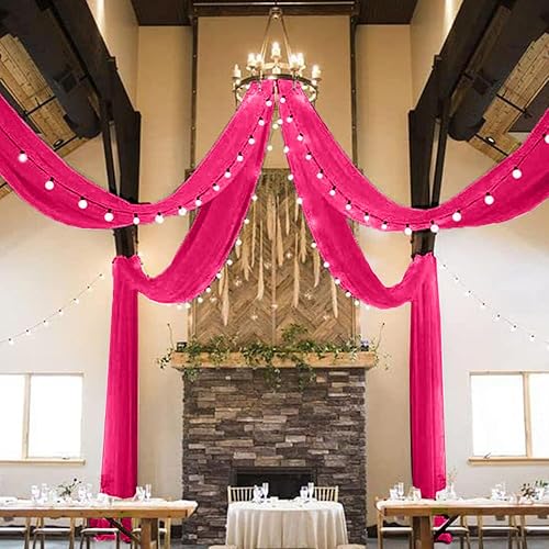 Miniatura 5 de MODFUNS Cortinas de techo de boda de 5 x 30 pies, 4 paneles de tela de gasa, cortinas de techo, cortinas de telón de fondo transparentes para