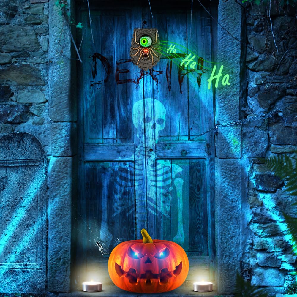 TRIXES Halloweenowy dzwonek do drzwi, nawiedzona gałka oczna - przerażający świecący dzwonek do drzwi
