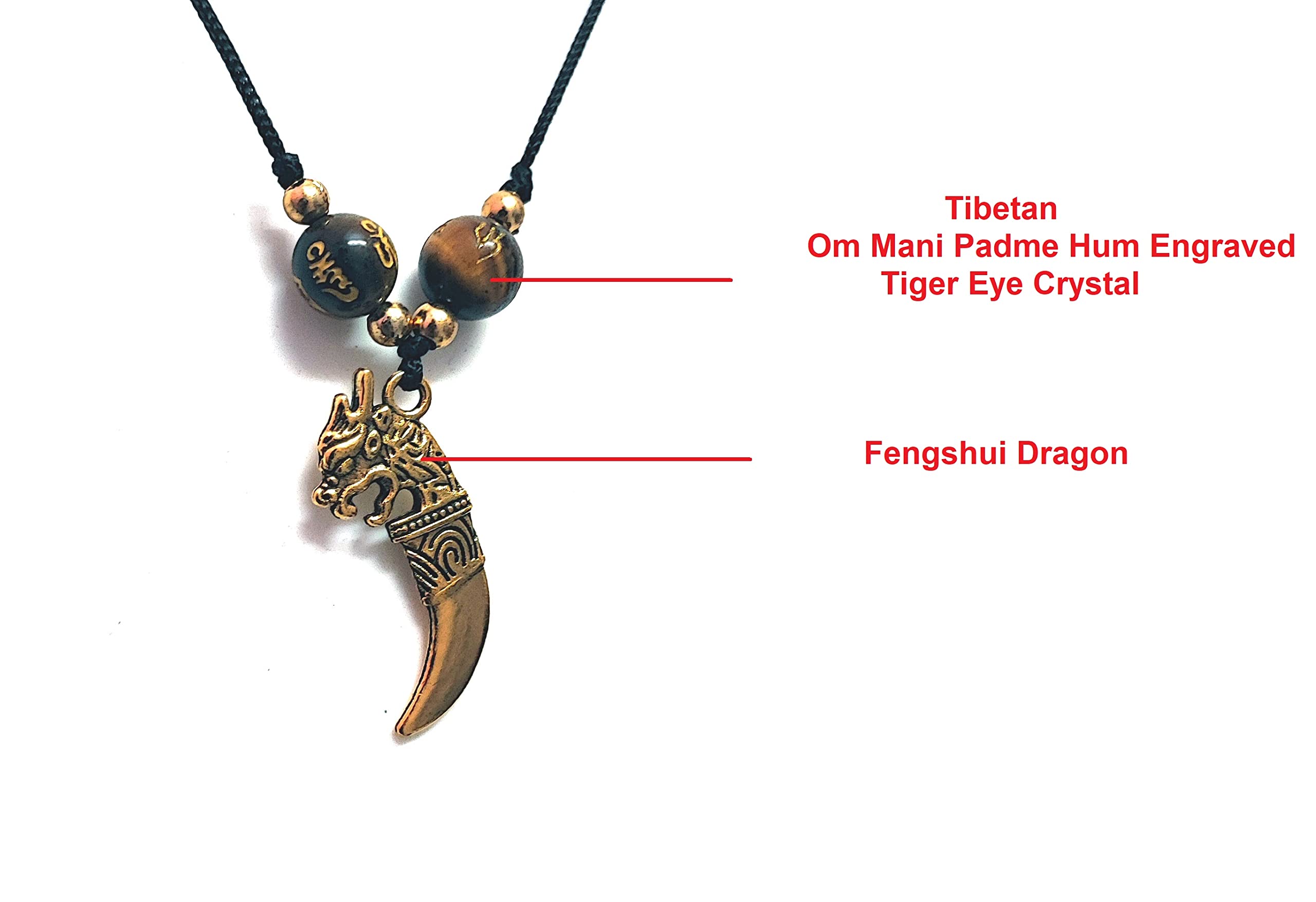 ASTROGHAR Tibetan Auspicious Om Mani Padme Hum Mantra Engraved Tiger Eye Crystals And Feng shui Dragon Pendant For men And Women, Standard, Others