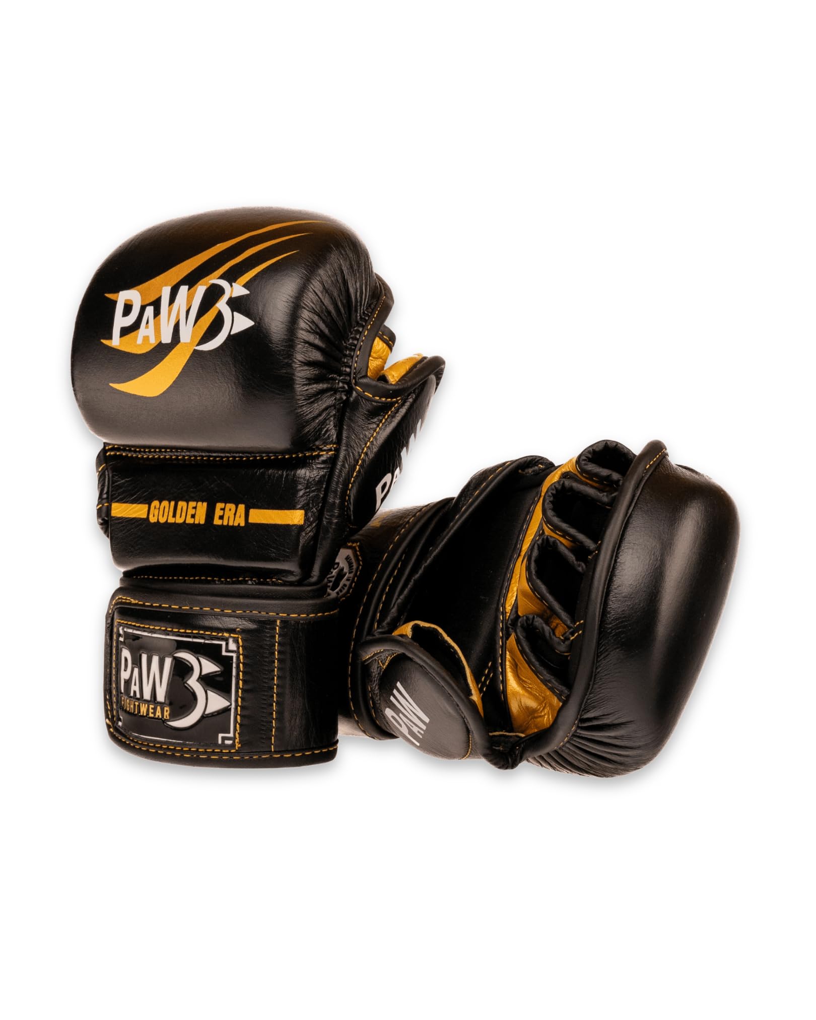 PAW x Golden Era MMA Handschuhe Leder – Kampfsport Handschuhe für MMA, Grappling, Sparring & Training – Fight Gloves für Herren & Damen – Schwarz Gold
