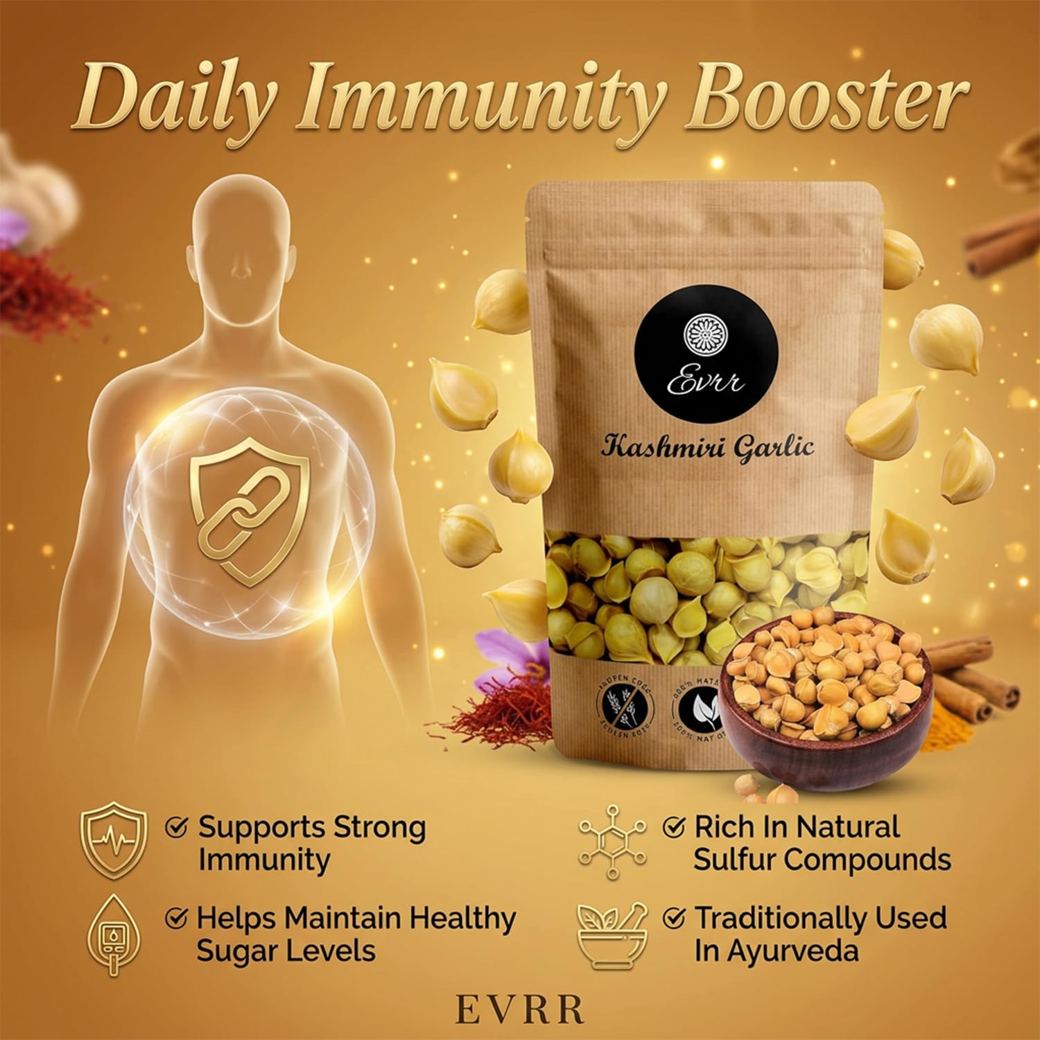EVRR Kashmiri Garlic (Lehsun) 250gm, A Taste Of Himalayan Tradition, Premium Himalayan Single Clove Garlic For Strong Immunity & Diabetes — Amazon image 4