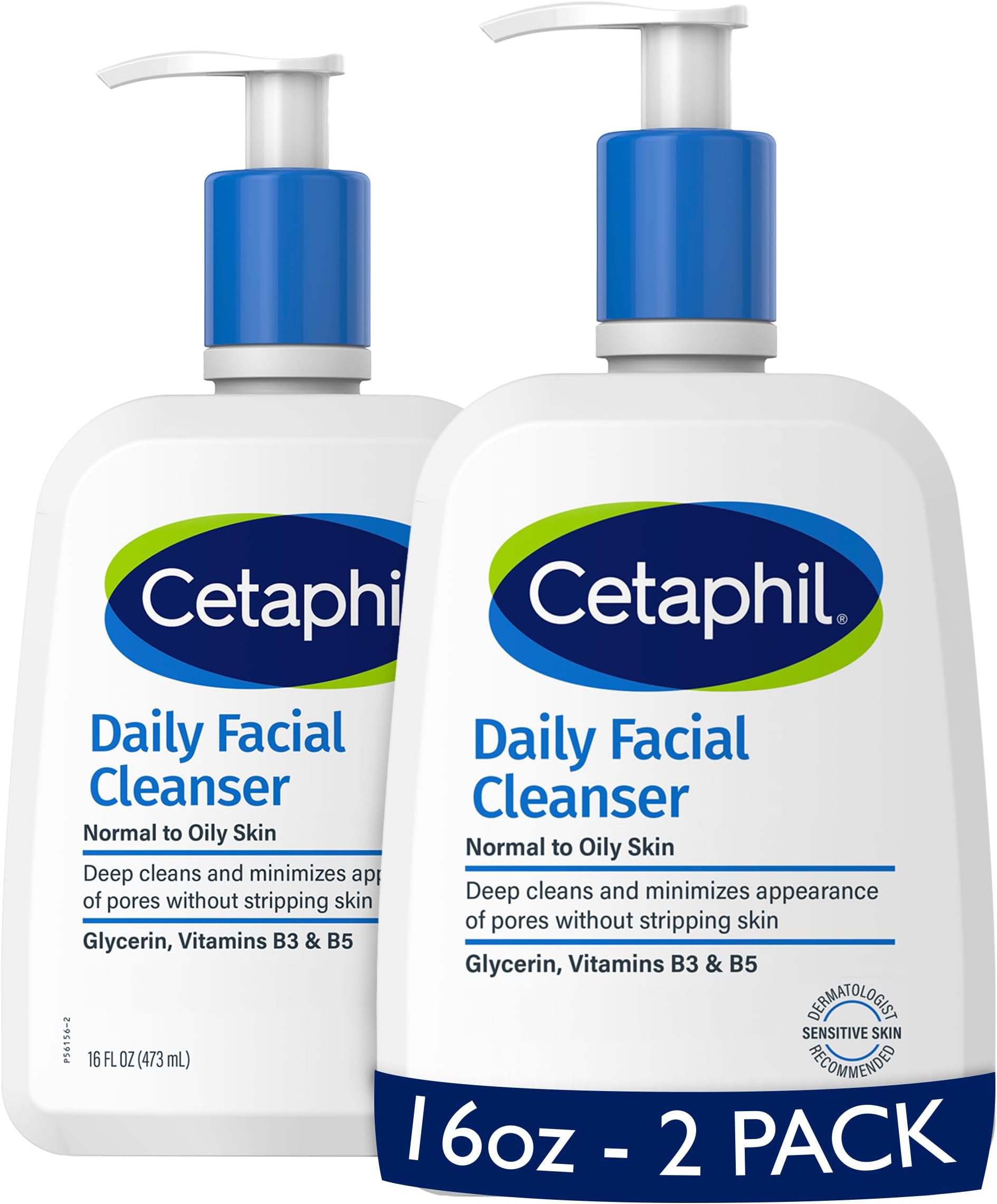 Face Wash by , Daily Facial Cleanser for Sensitive, Combination to Oily Skin, NEW 16 oz 2 Pack, Gentle Foaming, Soap Free, Hypoallergenic