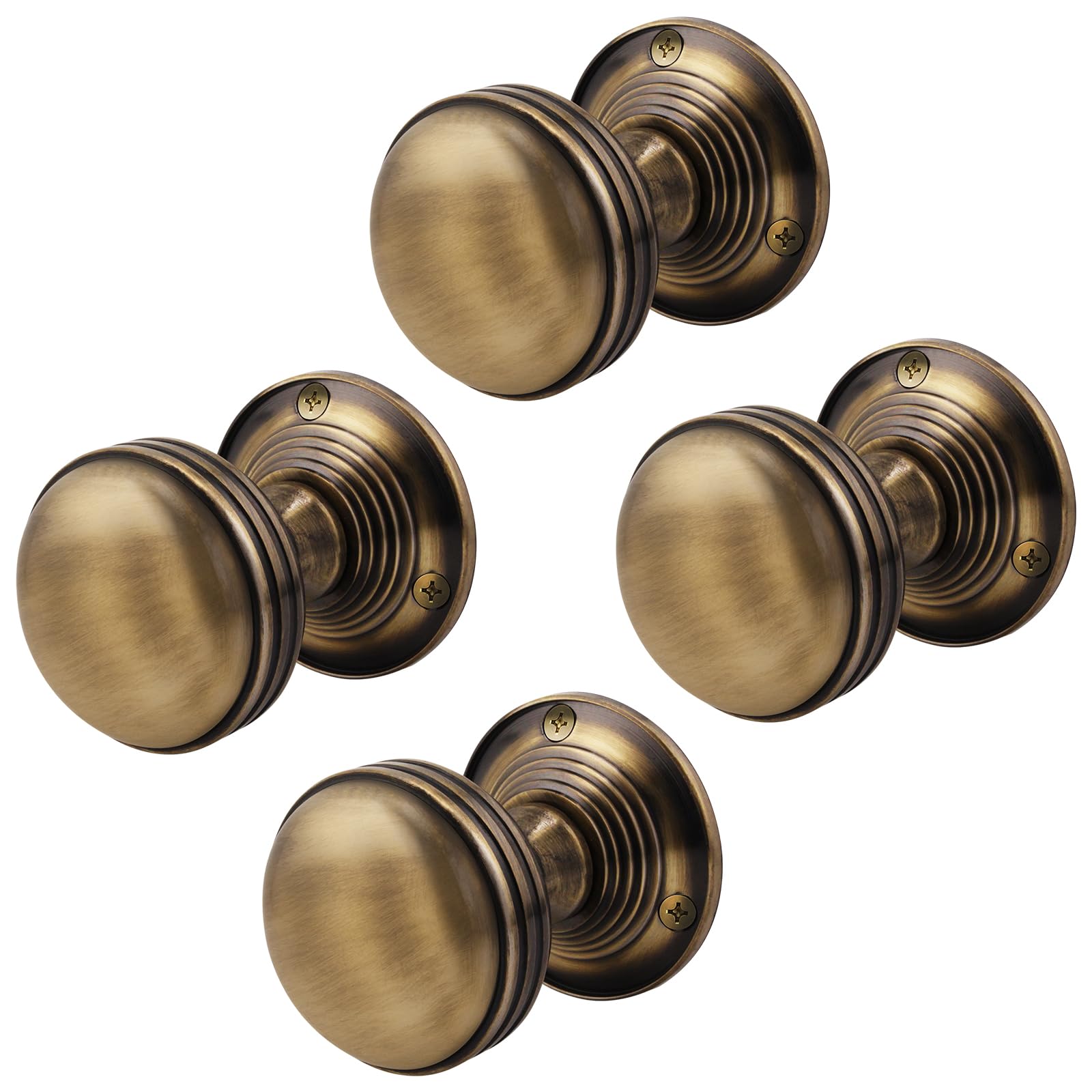 EAI Lined Door Knobs Antique Brass | 2 Pairs of Mortice Knobs (55mm) for Internal Doors