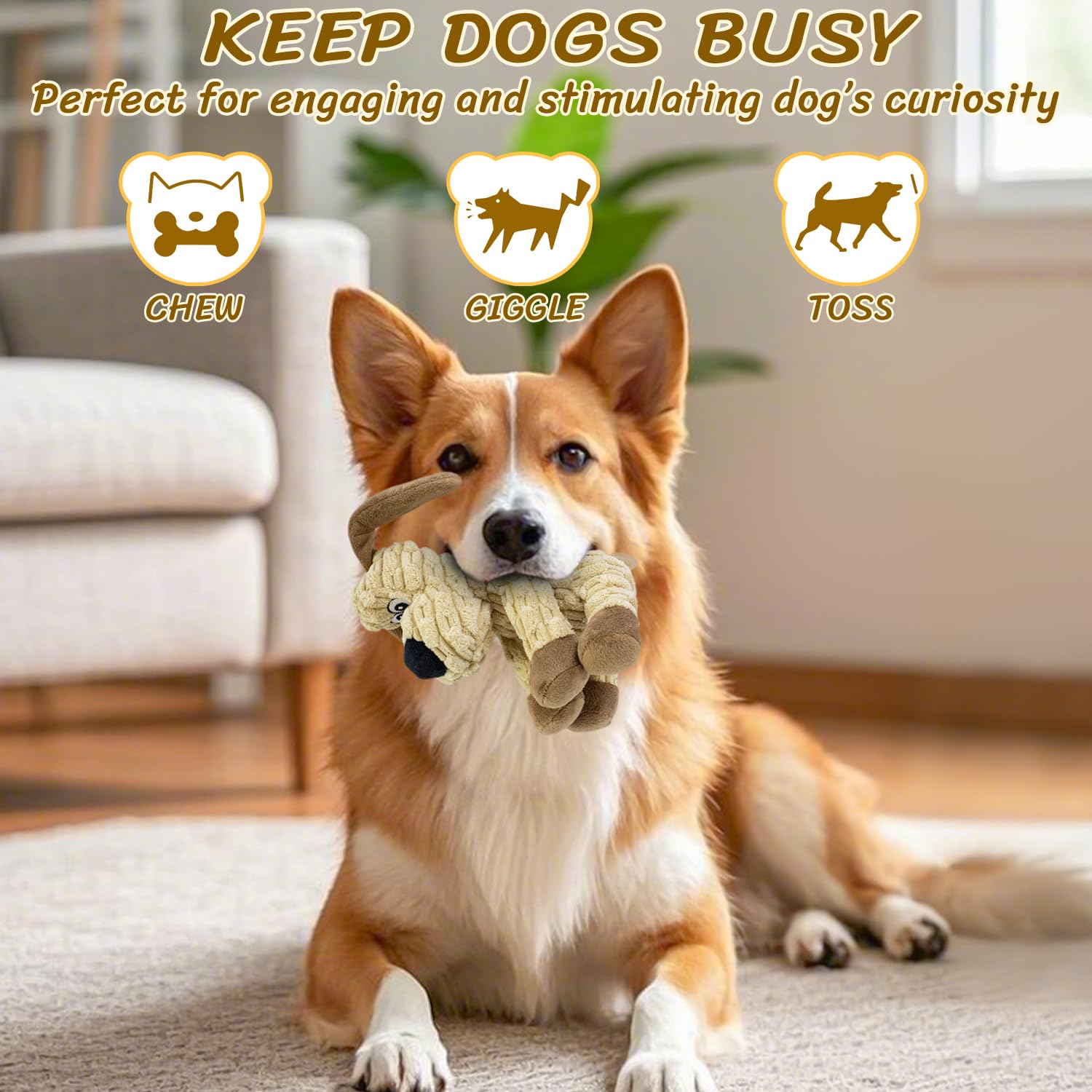 Quietschendes gefülltes Hundespielzeug, Kauspielzeug für große, mittelgroße und kleine Rassen, Plüsch-Hundespielzeug, um sie zu beschäftigen, Welpenzahnendes Hundespielzeug