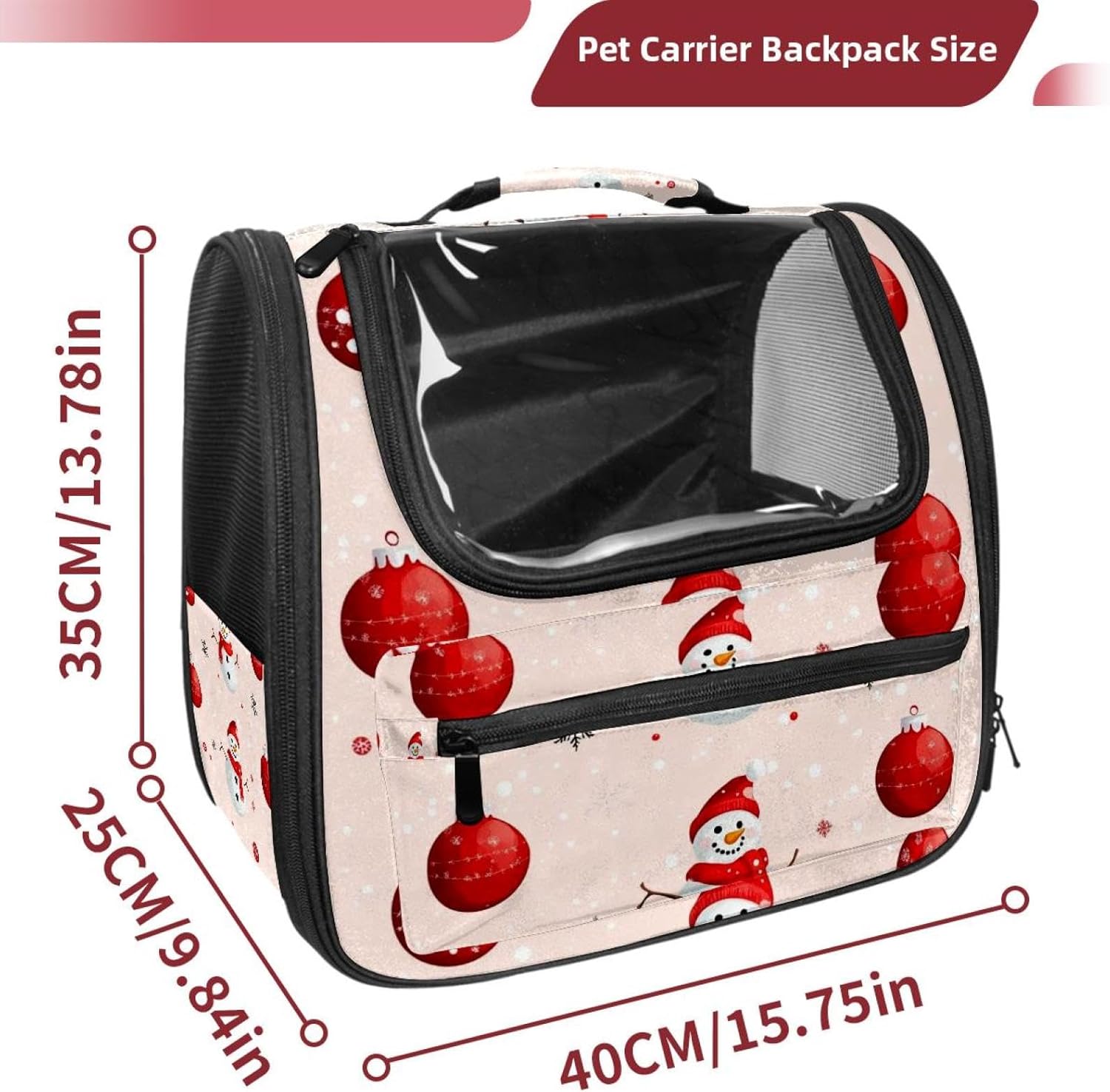 Portable Travel pet Backpack Carrier Hamster Bag Small Dog cat Carrier Breathable Hang Bag, Merry Christmas Snowman