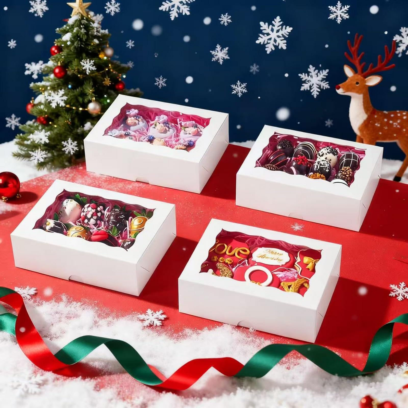 100 cajas de panadería de 8 x 5 x 2 pulgadas con ventana, perfectas para galletas, fresas cubiertas de chocolate, macarrones y más, estilo simple