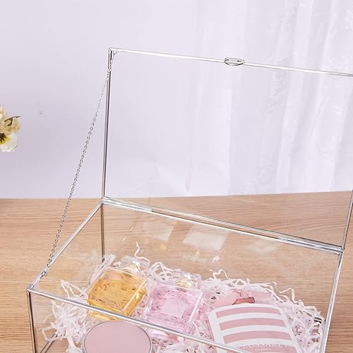 Miniatura 7 de WHSLILR Joyero de cristal de 10.8 pulgadas con tapa con bisagras, caja de recuerdo de acero inoxidable para almacenamiento de tarjetas de boda,