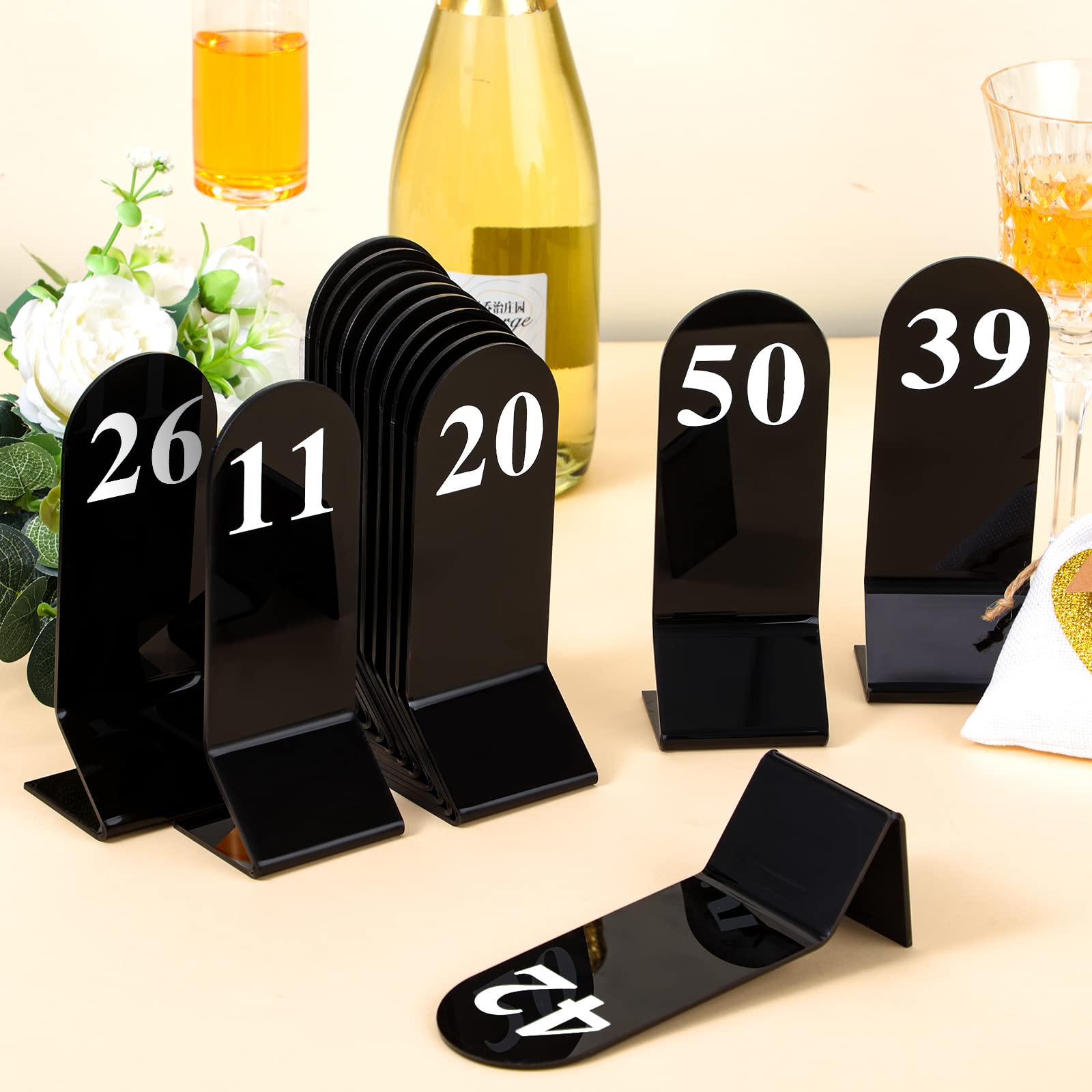 Lot de 50 numéros de table en acrylique double face de 1 à 50 - Numéros de table en acrylique - Noir - Pour numéros de table de mariage - Pour restaurants et banquets - 5,9 x 16,3 cm
