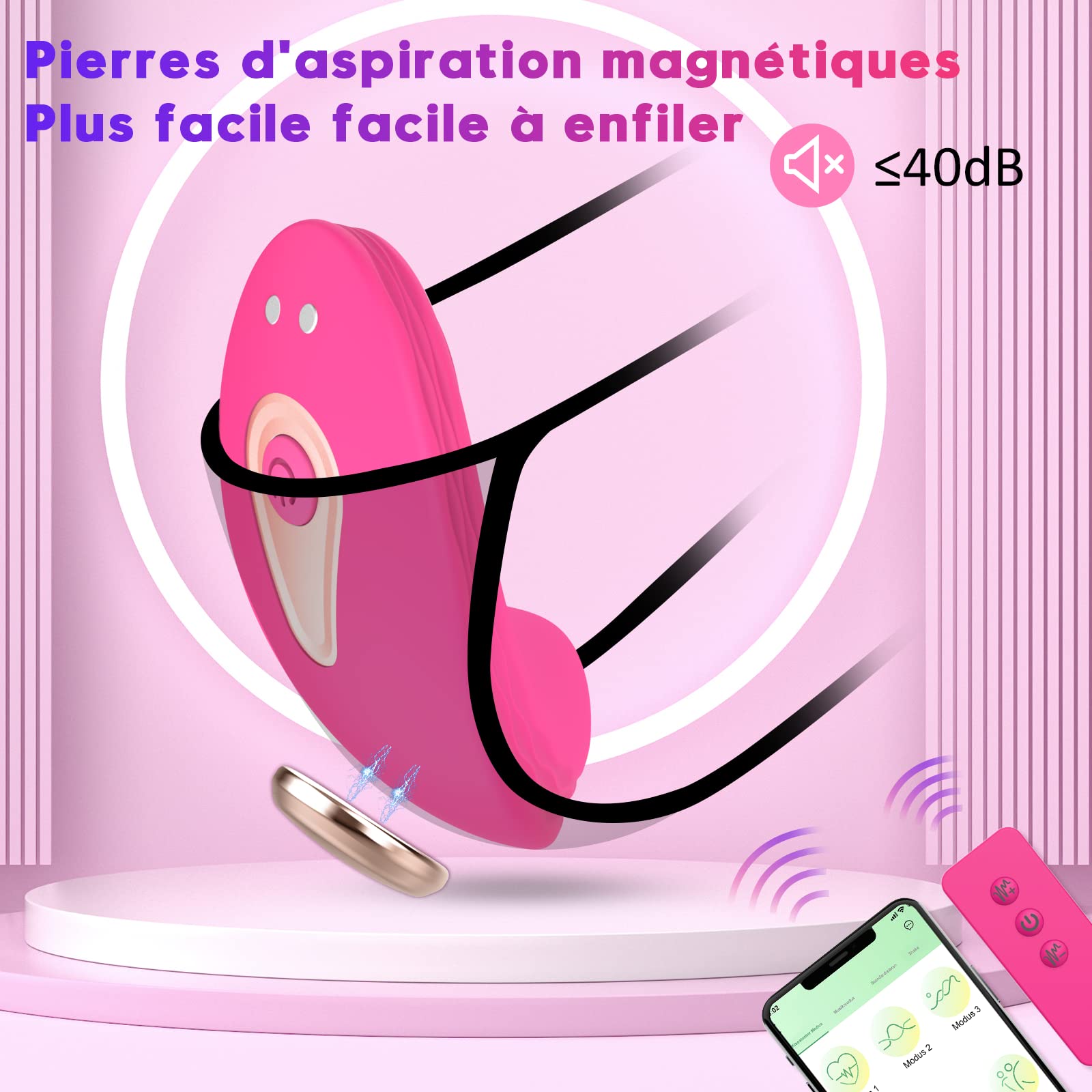 Jahuno Vibromasseurs feminin portable avec APP, Sex toýs oeuf vibrateur pour couple à distance avec 10 modes pour son clitoris vaginal, vibrant sans fil clitoridien, Rose