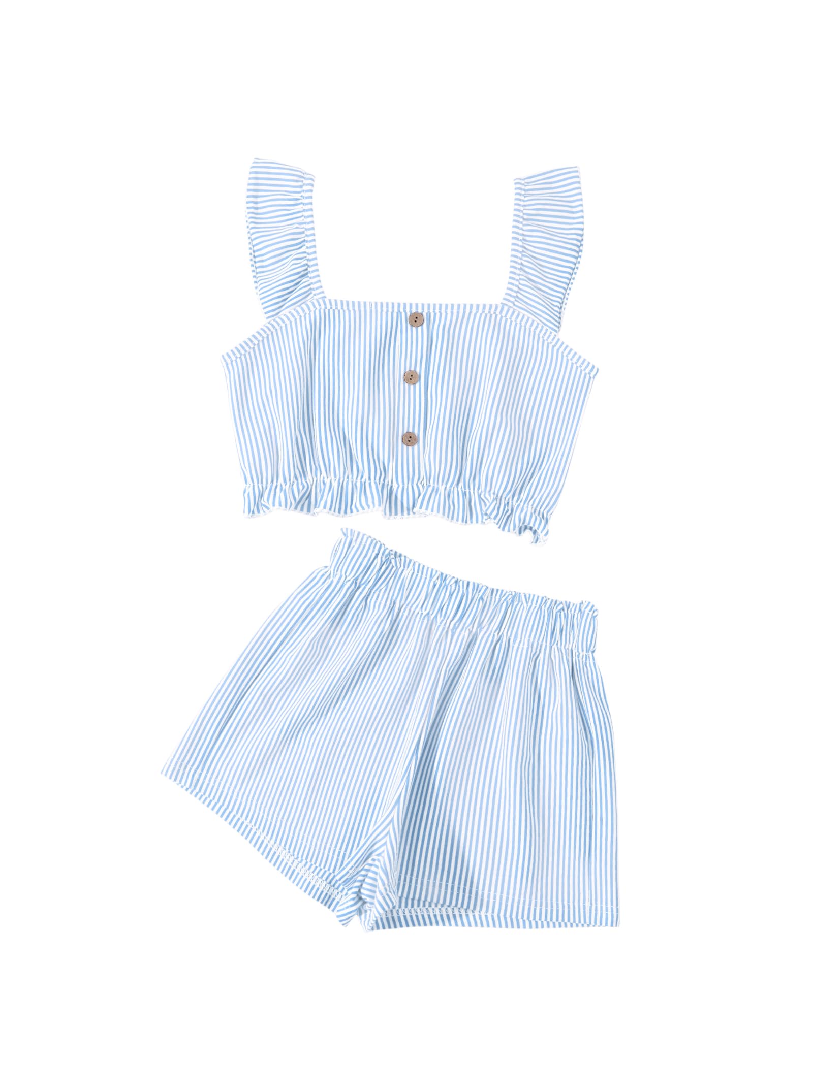 Girl's Summer Clothing Sets Knit Ruffle Striped T-Shirt and Shorts 2 Piece Outfits