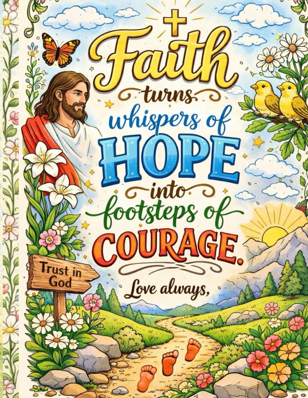 Faith Turns Whispers of Hope into Footsteps of Courage: A Faith & Hope Coloring Book for Children