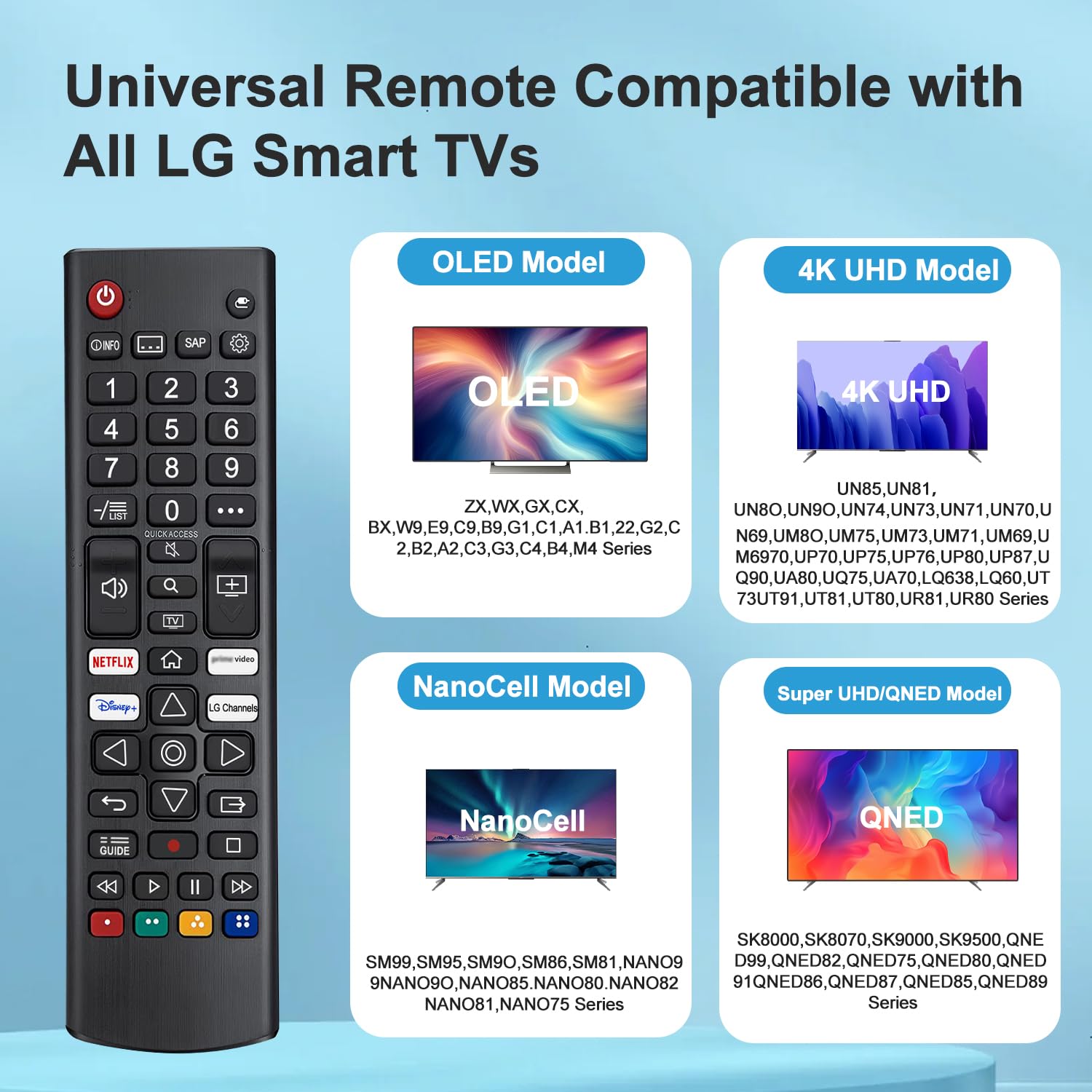 Universal Remote for LG TV Remote Control (All Models) Compatible with All L G LED OLED LCD UHD HDTV HDR Webos 4K 8K Smart TV with Netflix,Video,L G Channels Button,Disney Plus — view 2