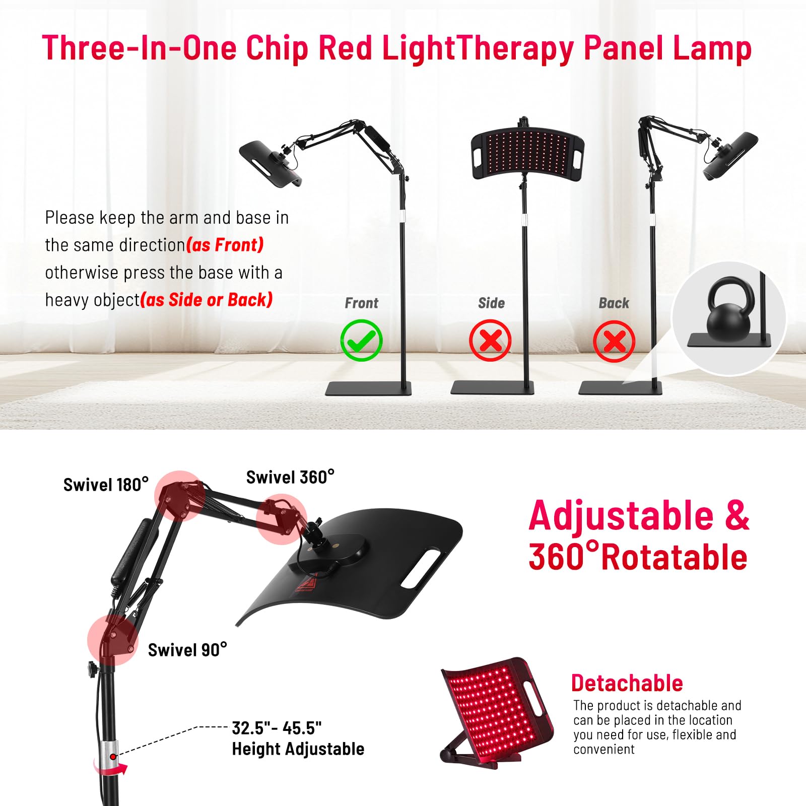 Red Light Therapy for body-660nm&850nm Infrared Light Therapy Lamp Device with Stand for Pain Relief,Muscle Recovery,Joint Support,360° Adjustable Head, Home Use red Light Therapy Panel