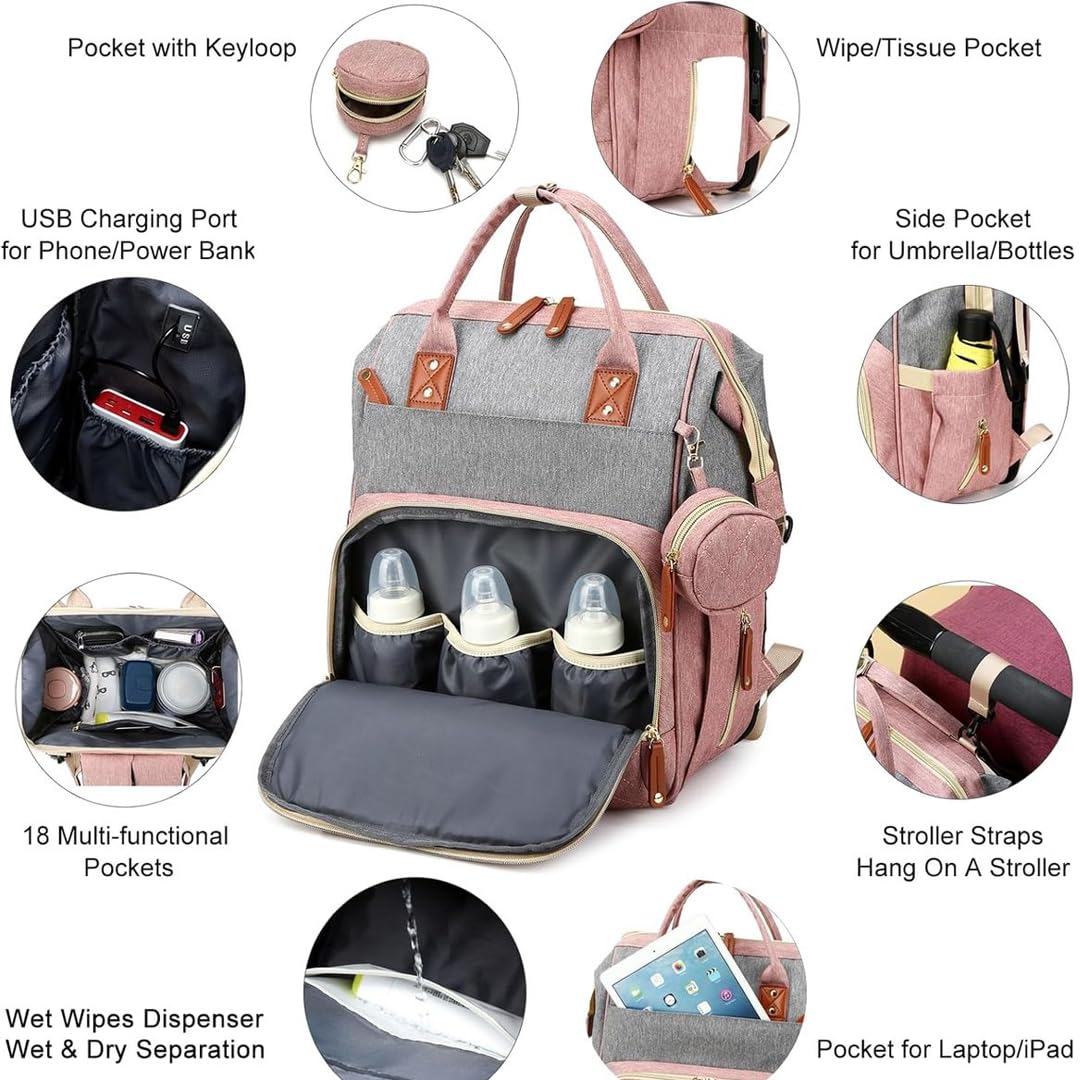 Diaper Bag Backpack with Portable Changing Station, Large