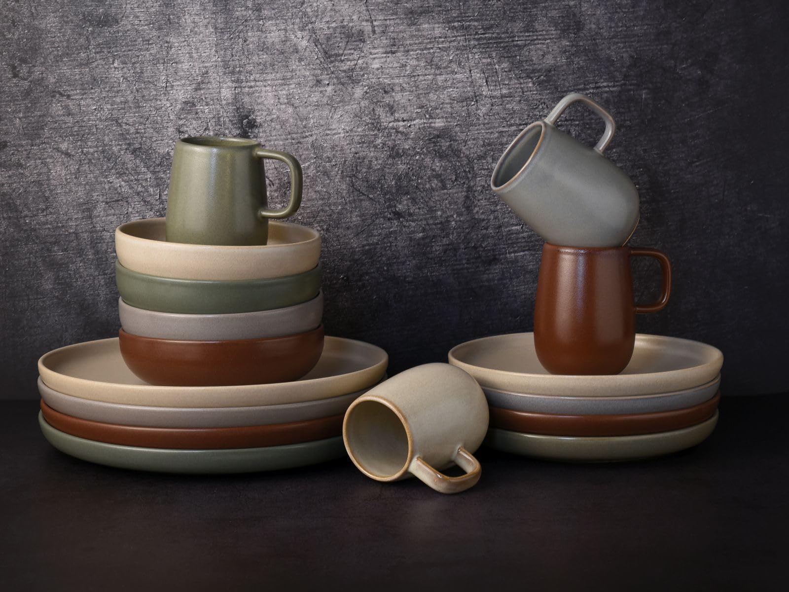 Portugal Servies Vaatwasserbestendig CreaTable, 23188, Serie Uno NATURAL, 16-teiliges Geschirrset Für 4 Natural Kleuren Servies Groen Terra
