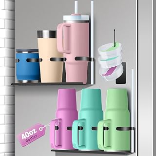 2Pack Magnetic Stanley Cup Holder for Fridge Cabinet Wall Stanley Cup Accessories for Stanley 30/40 oz Tumbler Water Bottles Organizer with 3-Cup, Gifts Ideal