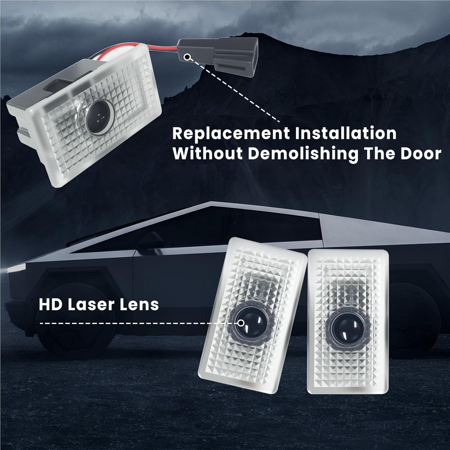 Puddle Lights for Tsla Cybertruc Accessories 2023+ Custom Logo Projection Lights, 4-Door Plug-and-Play Installation (4-Pack Cyberbeast)