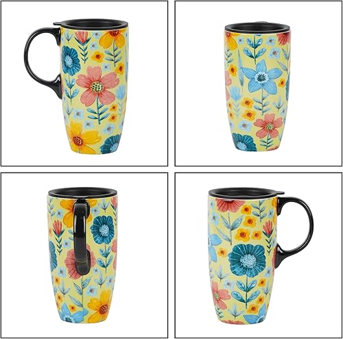 Miniatura 7 de DUSVALLY Taza de Café de Cerámica Taza de Viaje Regalo con Tapa 17oz, Taza de Té con Asa para Latte, Capuchino y Cacao, Tazas de Café de Porcelana