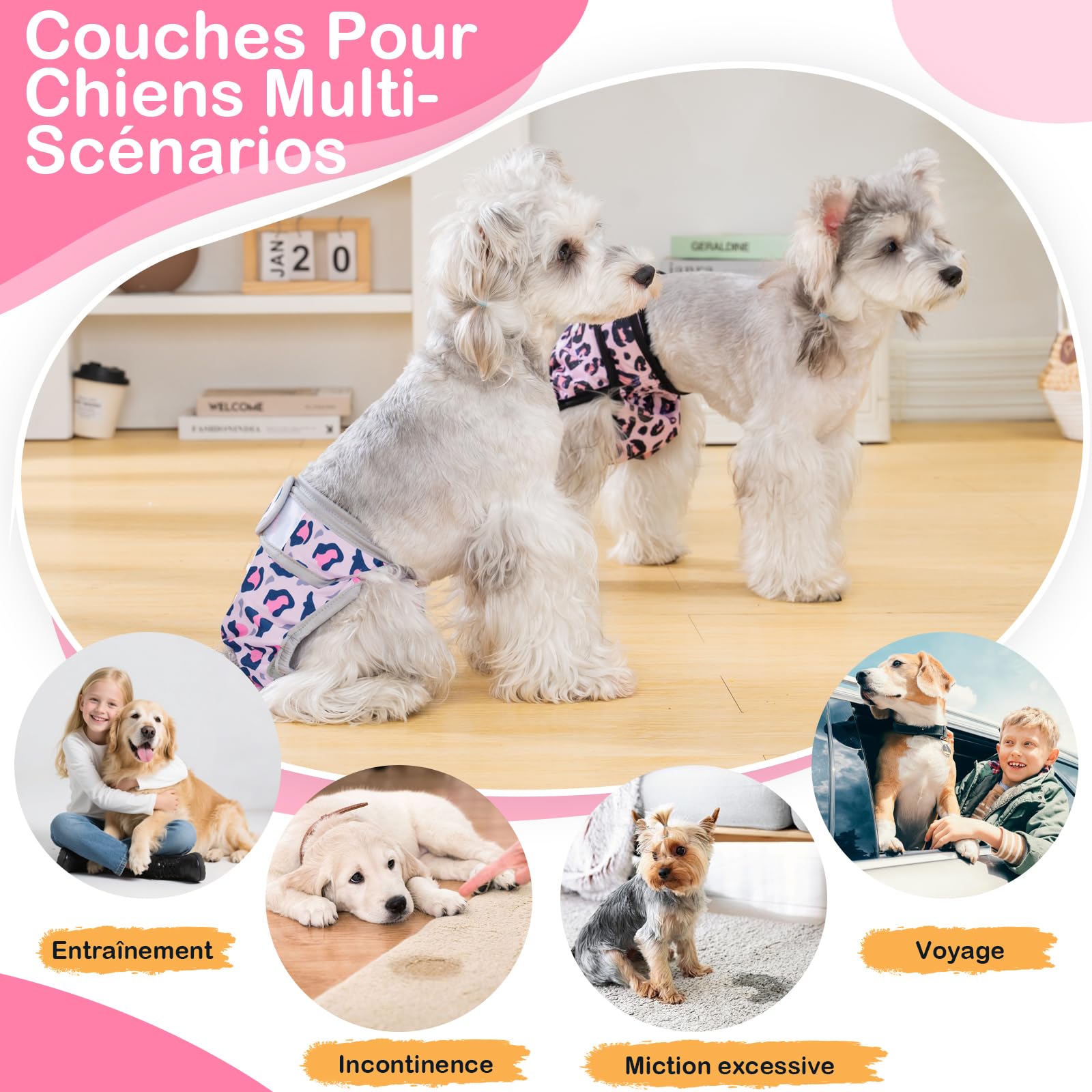 Culotte Chiennes Chaleurs M Réutilisables, Couche pour Chien Femelle Lavables (Lot de 3), Culotte très Absorbantes pour Chien avec Fermeture Forte et Flexible