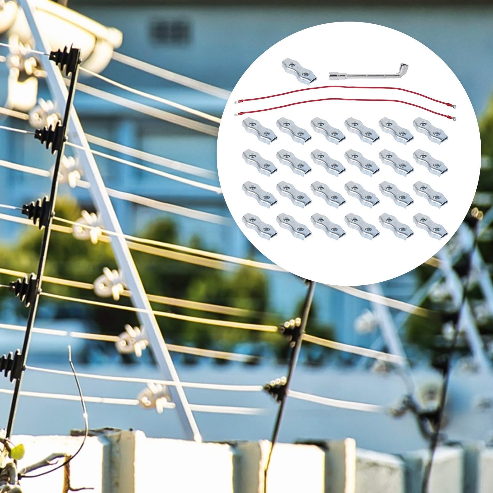 Ogrodzenie elektryczne, zestaw 25-częściowy z kablem miedzianym, do ogrodzenia pastwiskowego, wytrzymałe akcesoria ze stali ocynkowanej do 5 mm