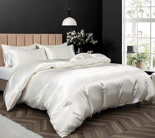 Miniatura 16 de P Pothuiny - Funda de edredón de satén individual, funda de edredón suave única, lujo sedoso, funda de edredón negra tipo seda de 68" x 90", se