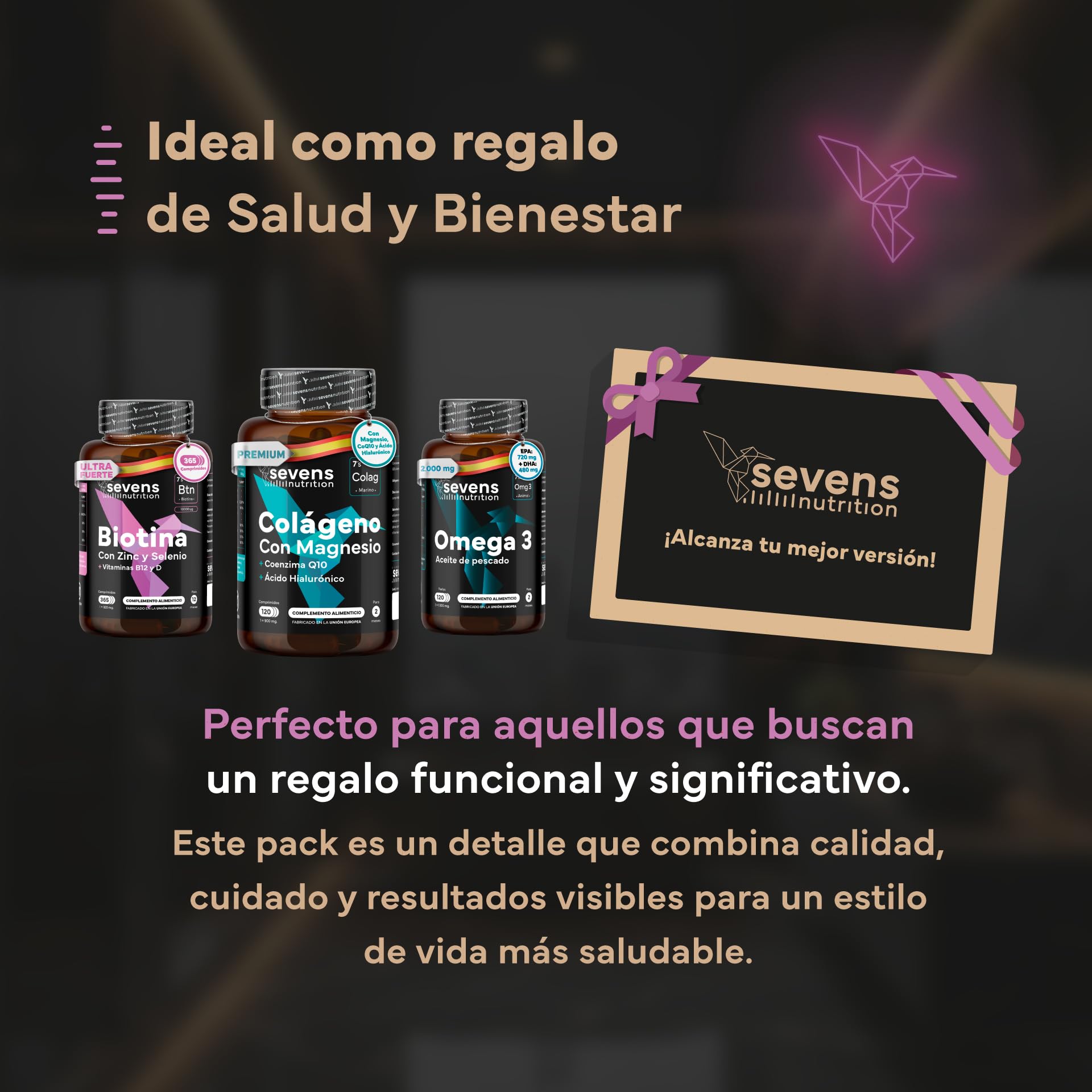 Biotina para Cabello + Colágeno con Magnesio + Omega 3 capsulas | Pack Regalo Belleza y Bienestar - Vitaminas para el Cabello, Piel y Uñas - Suplementos Alimenticios para Cuidado Integral