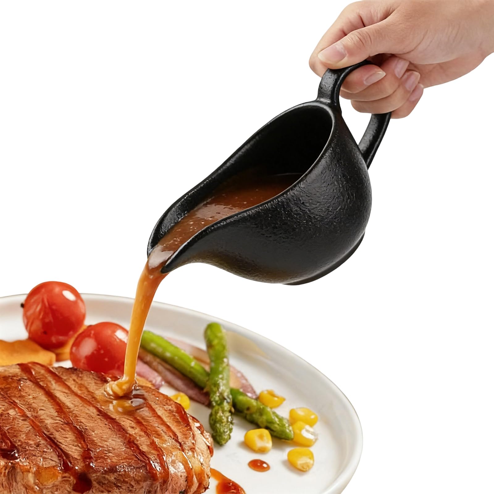 Salsiera da Tavola in Porcellana da 250ml, Pentole Terracotta Stile con Manico, Gravy Boat per Salse, Condimenti e Sughi, Perfetta per Casa e Ristorante