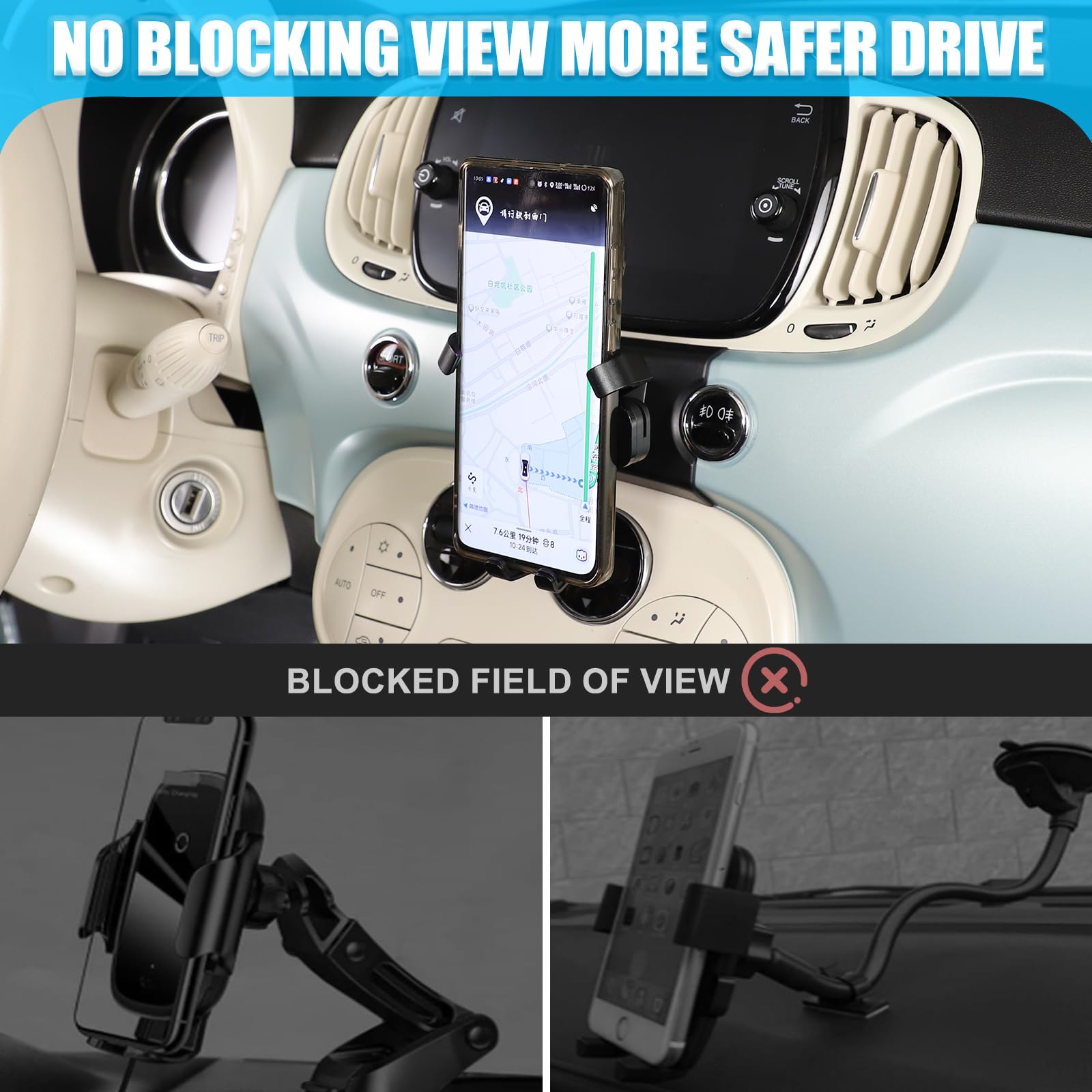 METYOUCAR Supporto per cellulare auto per Fiat 500 2007-2016-2024 Supporto fisso e rotante per cellulare auto Compatibile con iPhone Android e smartphone universali Supporto (stile B)