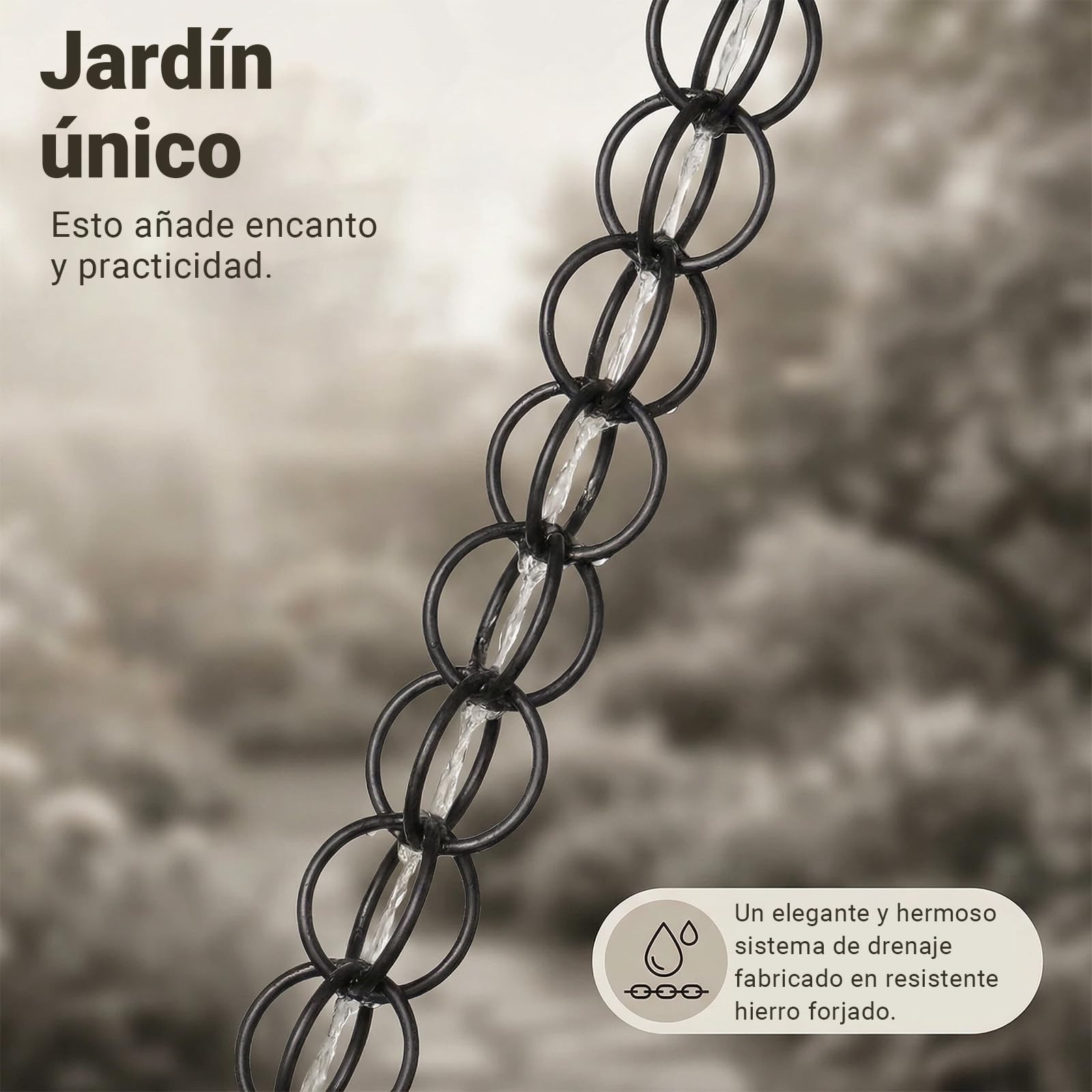Colector de Lluvia Metálico con Cadena Guía, Función Decorativa y de Drenaje para Balcón y Patio, Reemplazo para Bajantes de Techo 6m(19.7ft)
