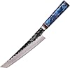 mitsumoto sakari 21 cm japanese knife hand-forged kitchen knife made of tri-color copper damascus steel professional meat sushi chef's knife (blue resin handle and exquisite wooden box)