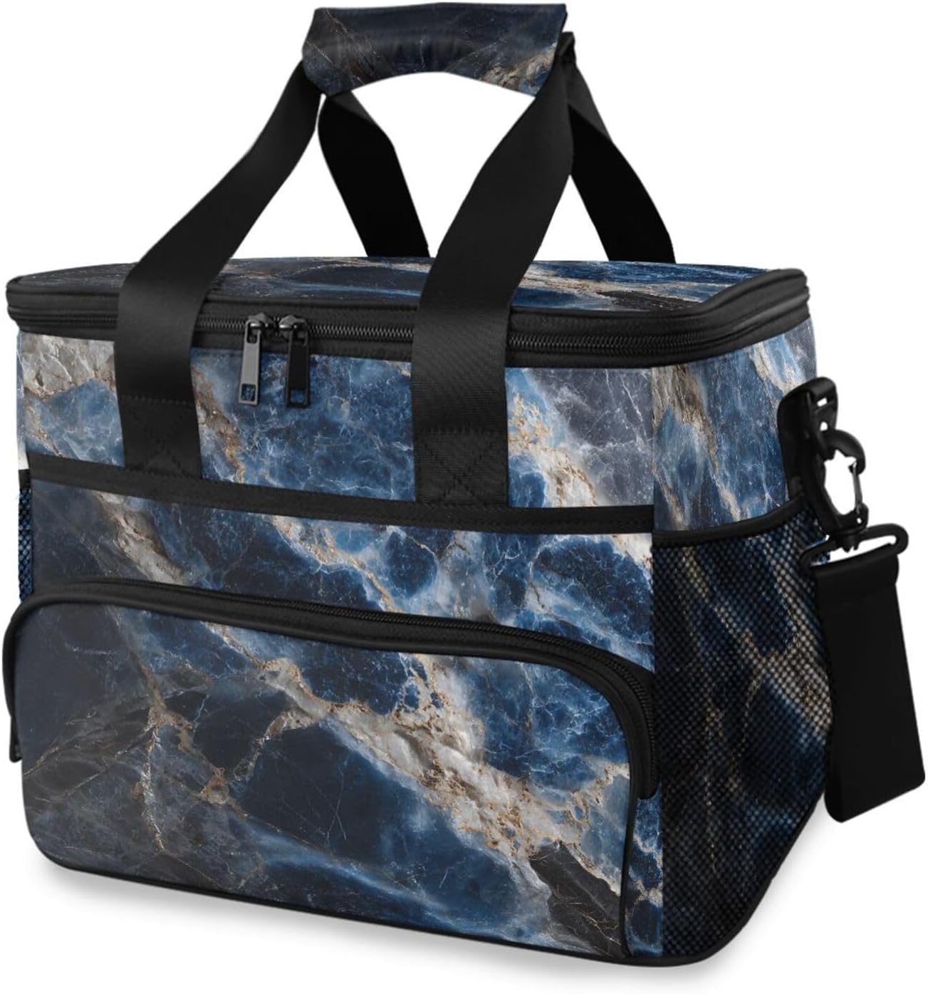 Cooler Bags Dark Blue Marble Print Insulated Shoulder Lunch Box Lunch Totes Picnic Bag Beach Cooler 24 Cans Capacity Leakproof with Handle for Picnic Camping
